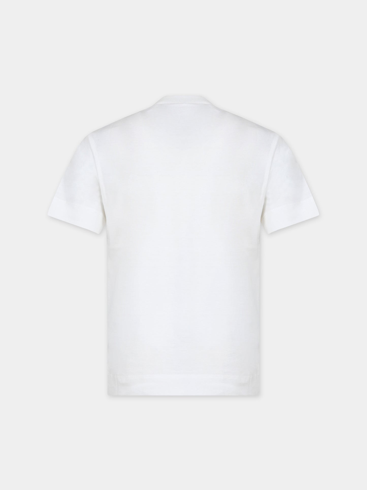 White t-shirt for kids with mask print and logo