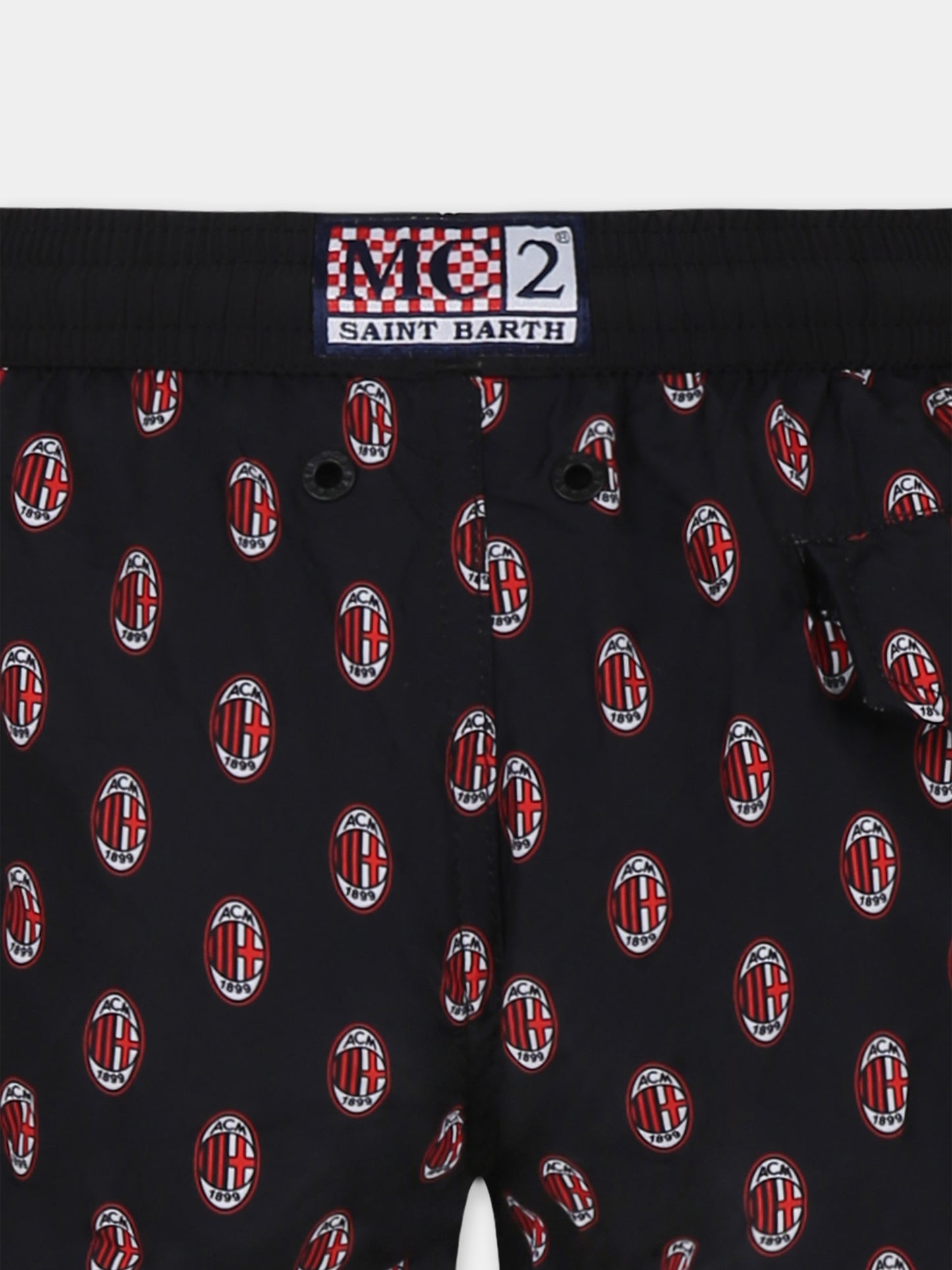 Black swim shorts for boy with Milan logo