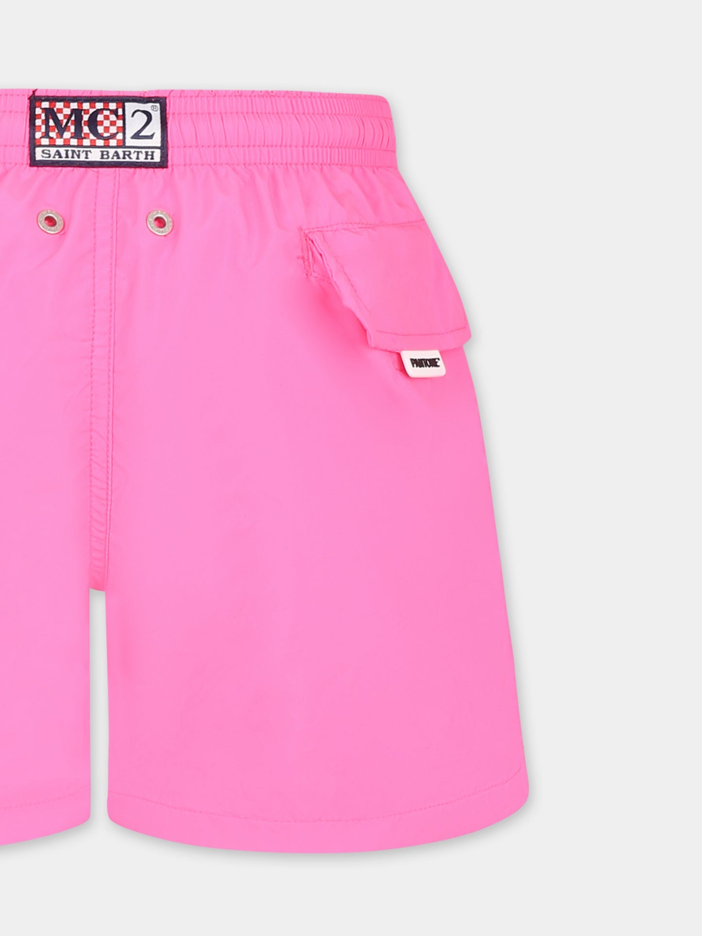 Fuchsia swim short for boy with logo