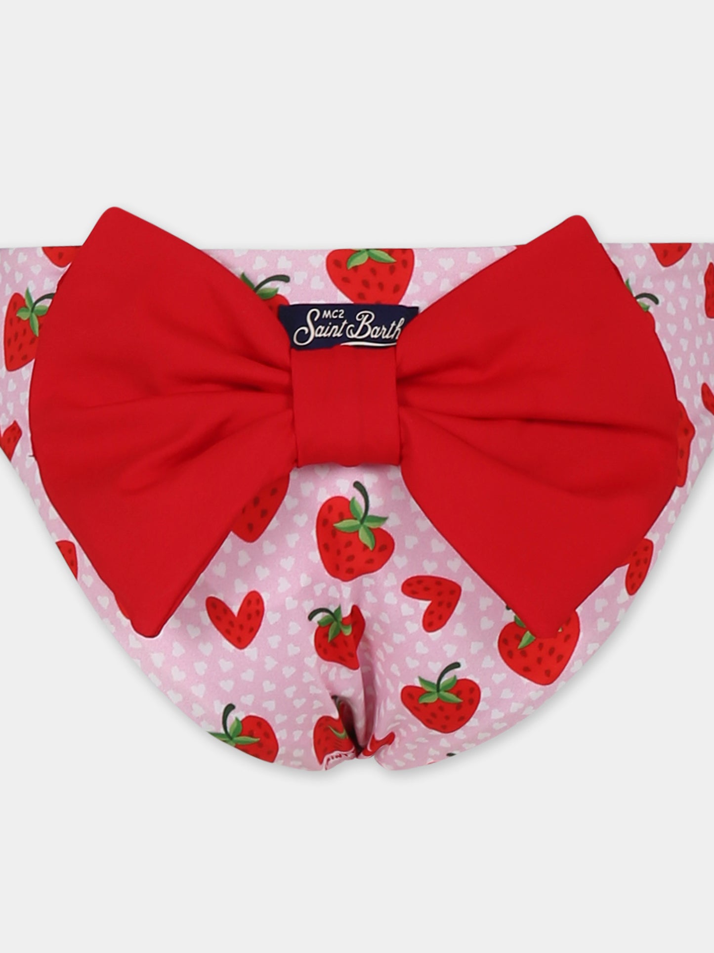 Pink swim briefs for girl with strawberries