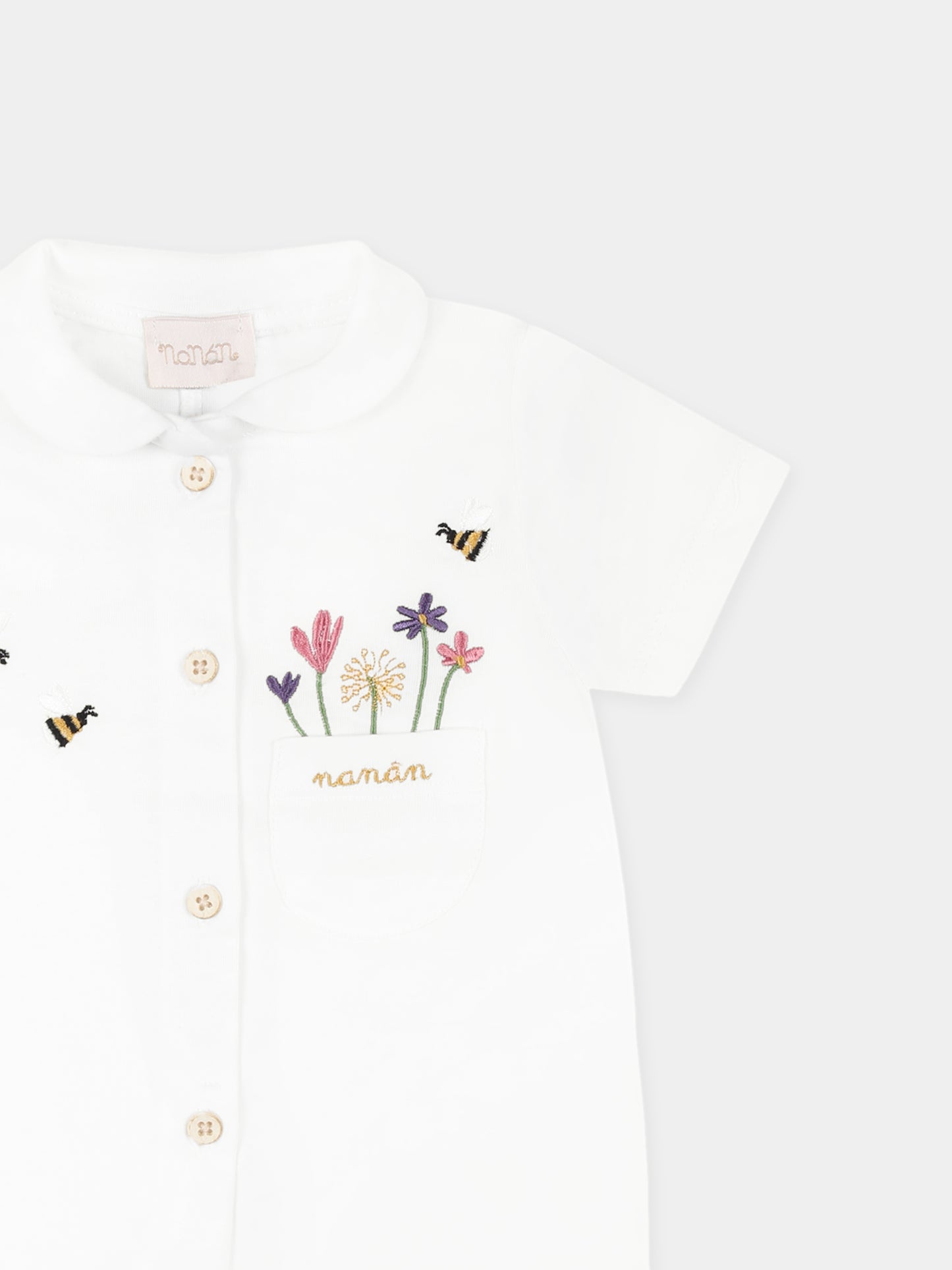 Pagliaccetto bianco per neonata con api e fiori,Nanán,E25403B