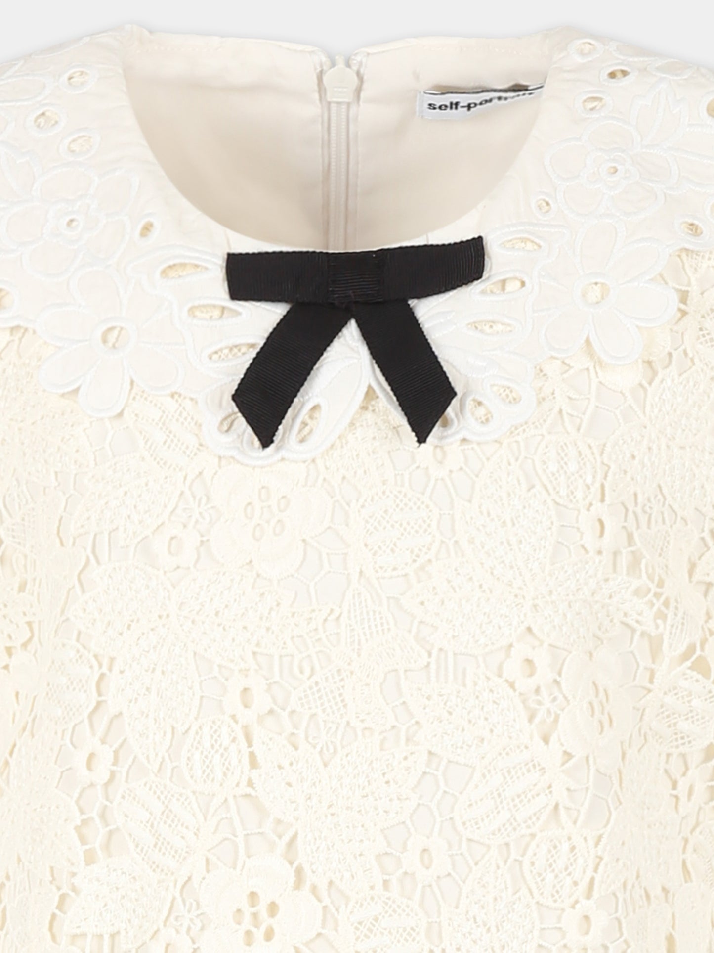 Vesito avorio per bambina con fiocco,Self-portrait,SS25 709S C CREAM