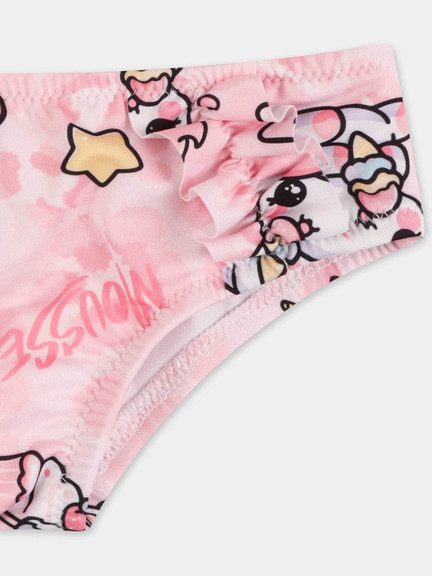Pink swim brief for baby girl with unicorn