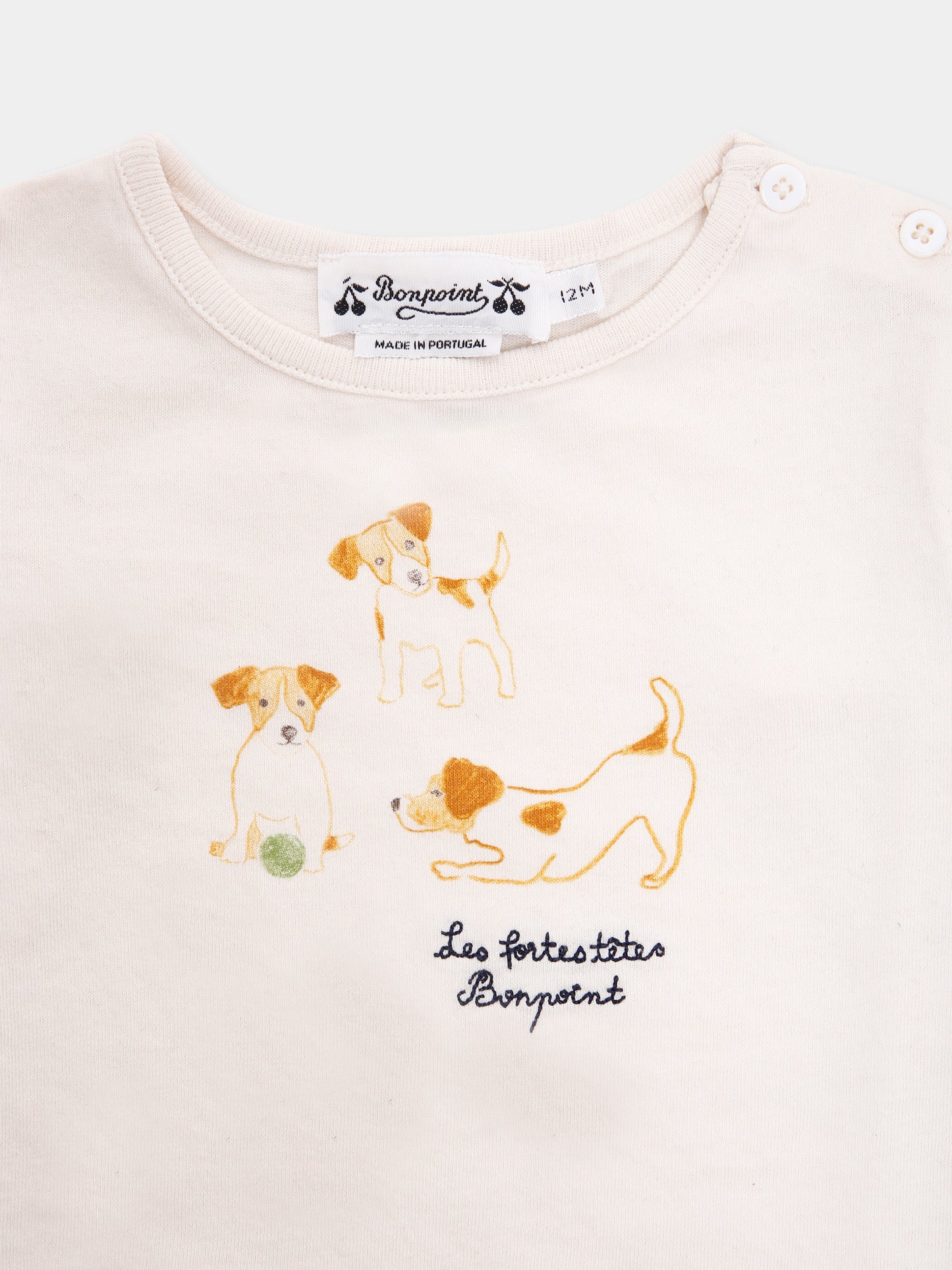 T-shirt avorio per neonato con cane,Bonpoint,W05YTSK00001 104