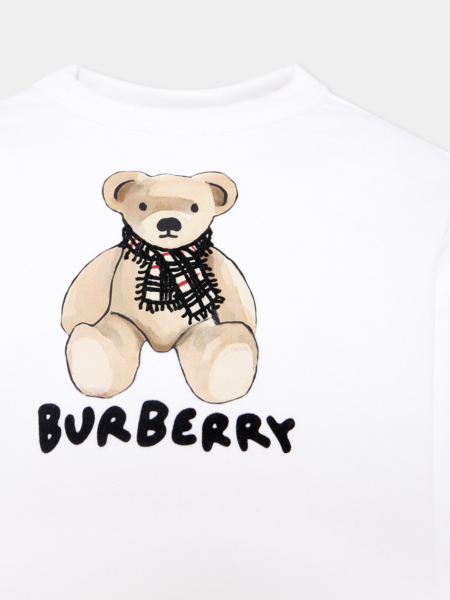 Felpa bianca per bambina con orsetto e logo,Burberry Kids,8108468 A1464