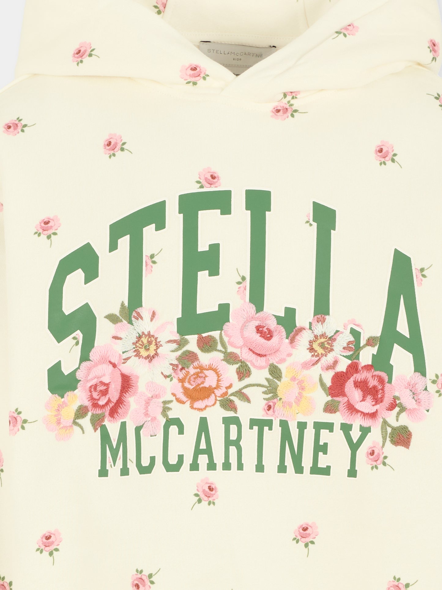 Felpa bianca per bambina con fiori e logo verde,Stella Mccartney Kids,TX4C60 Z3099 103MC
