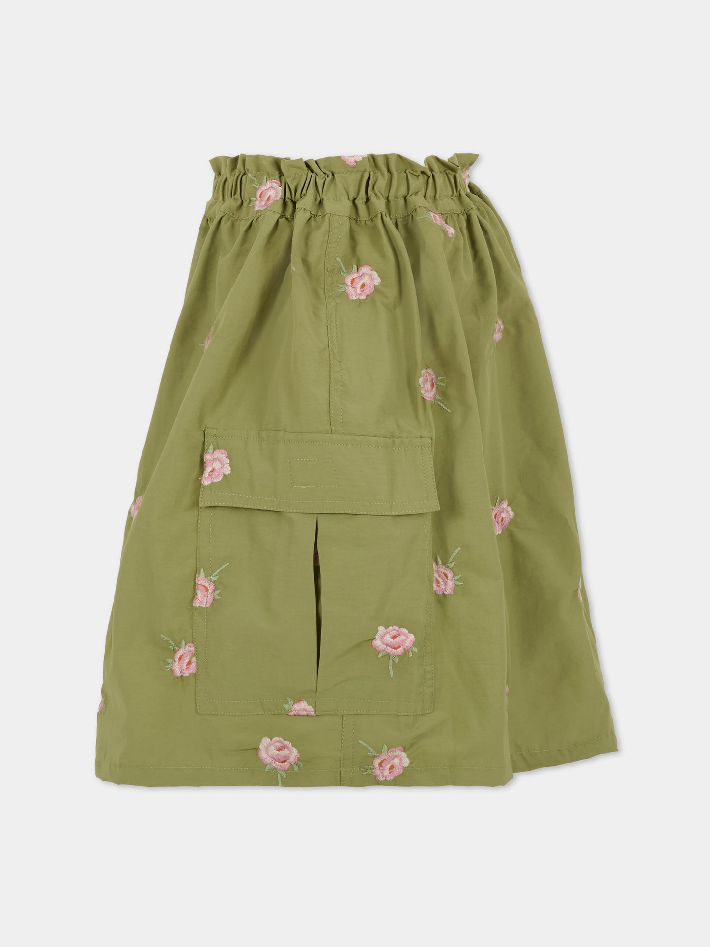Gonna verde per bambina con fiori ricamati,Stella Mccartney Kids,TX7B01 Z3054 727EM