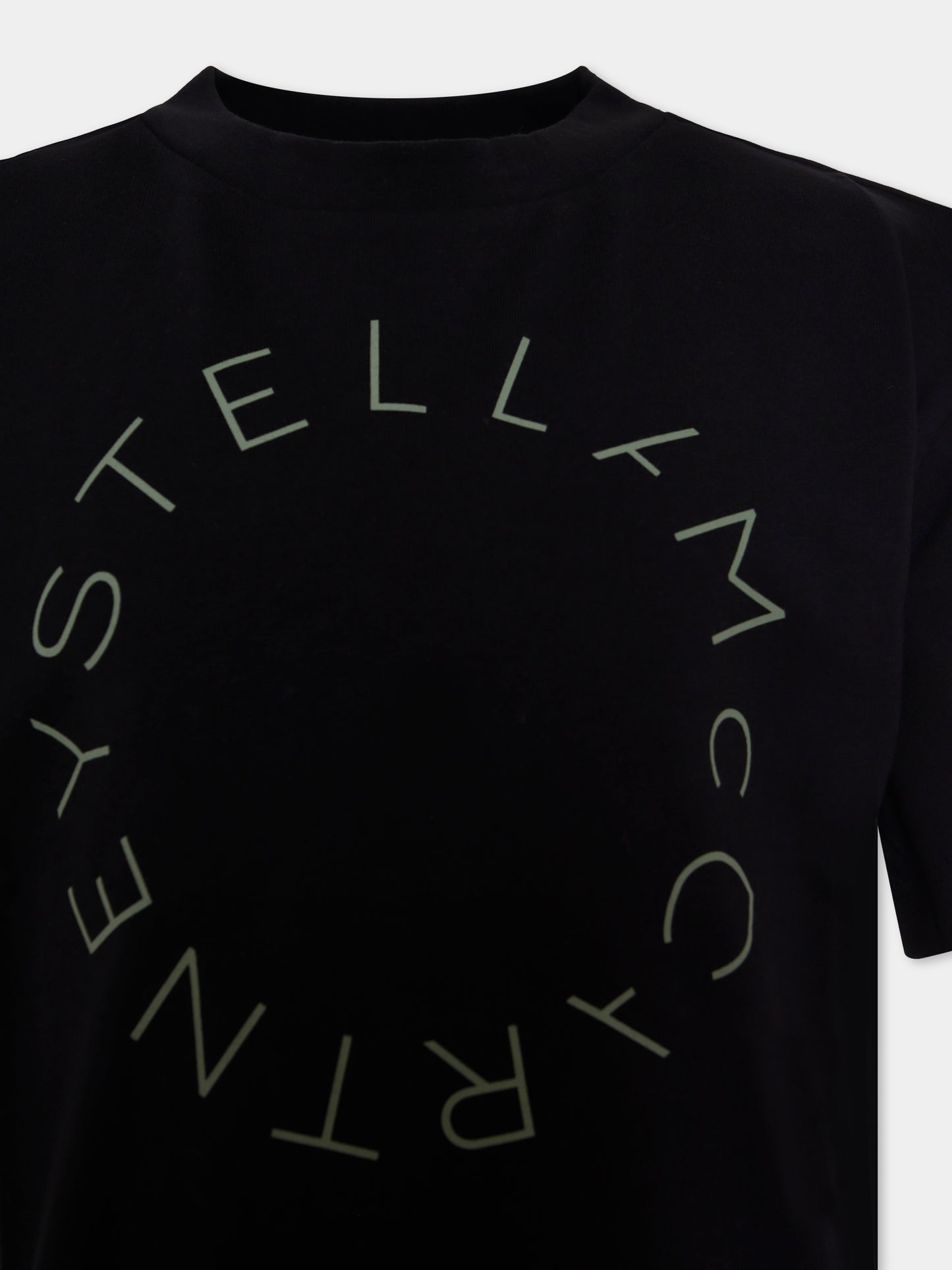 T-shirt nera per bambini con logo verde,Stella Mccartney Kids,TX8S01 Z0434 930