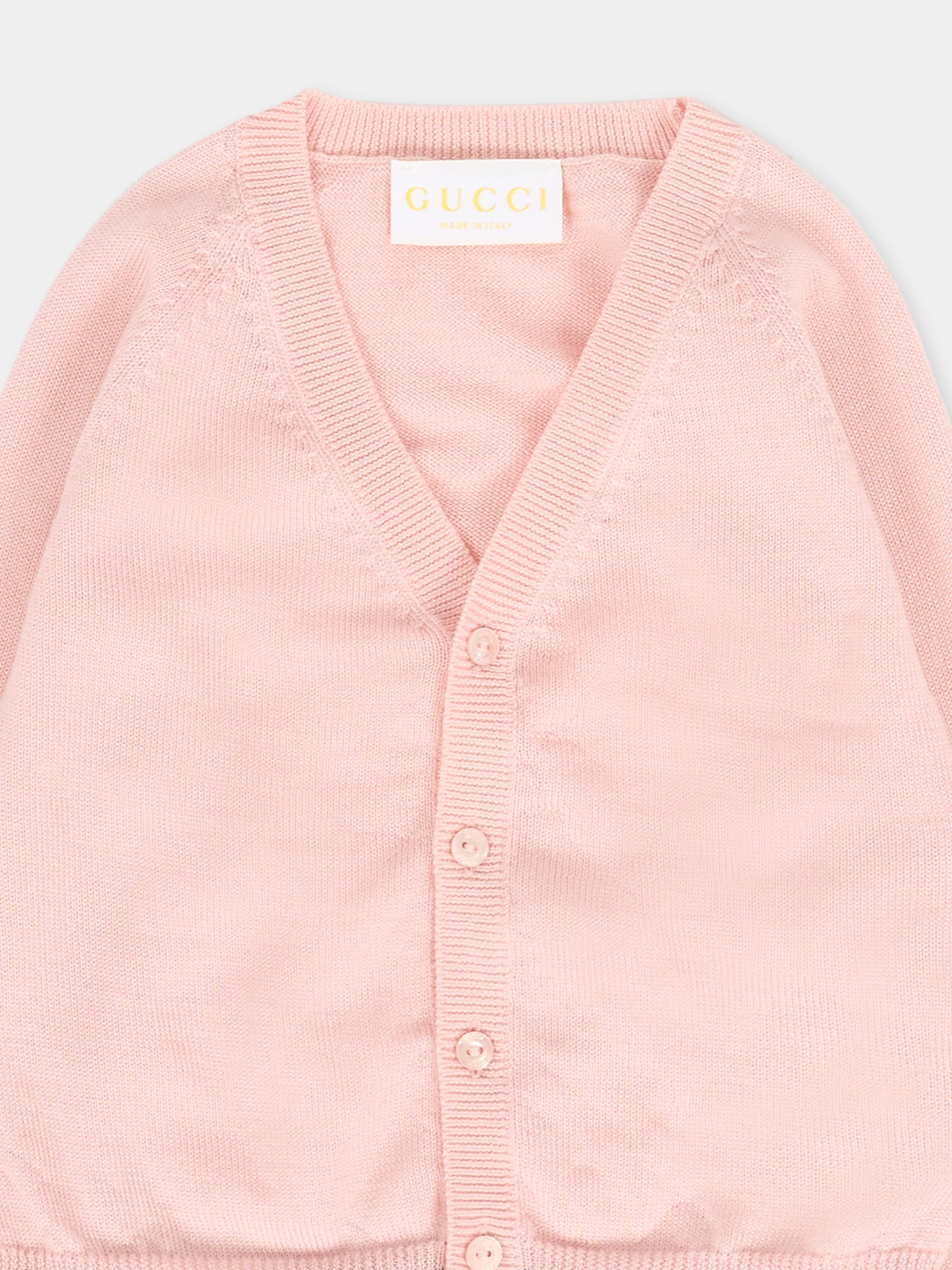 Cardigan rosa per neonata con dettaglio Web,Gucci Kids,825858 XKEXN 5013