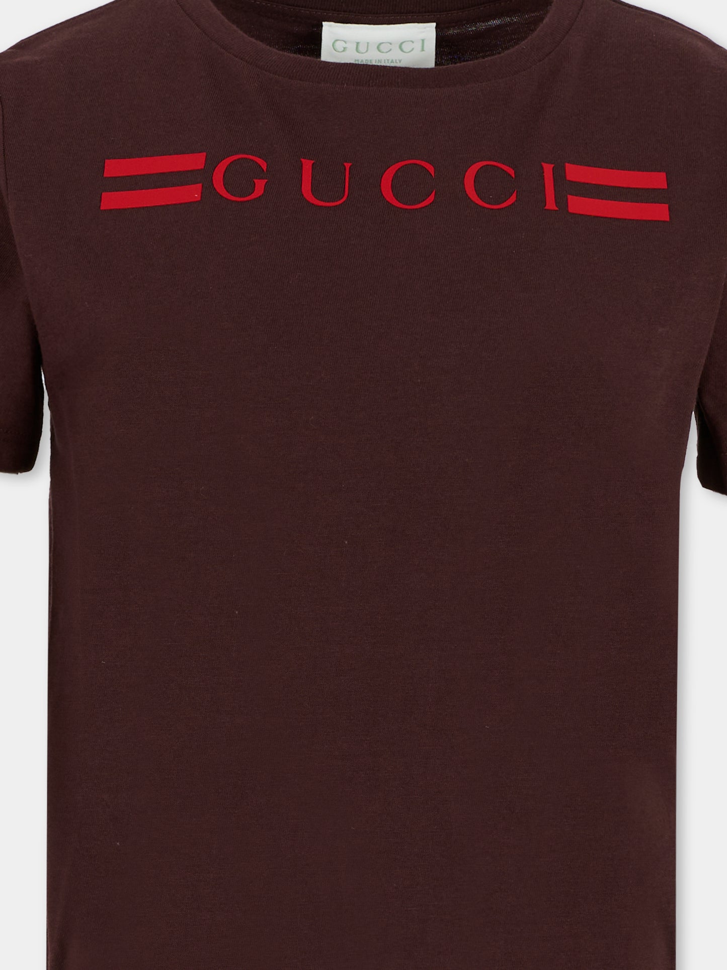 T-shirt marrone per bambini con logo,Gucci Kids,547559 XJHBQ 5032