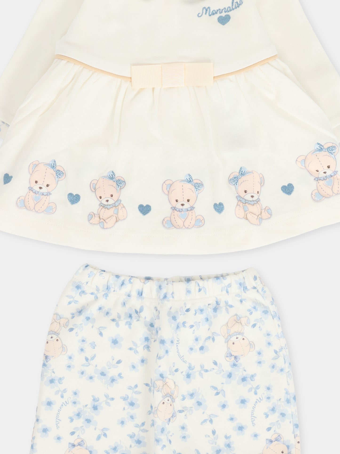 Completo nascita avorio per neonata con orsetto celeste,Monnalisa,35F510 6000 0151