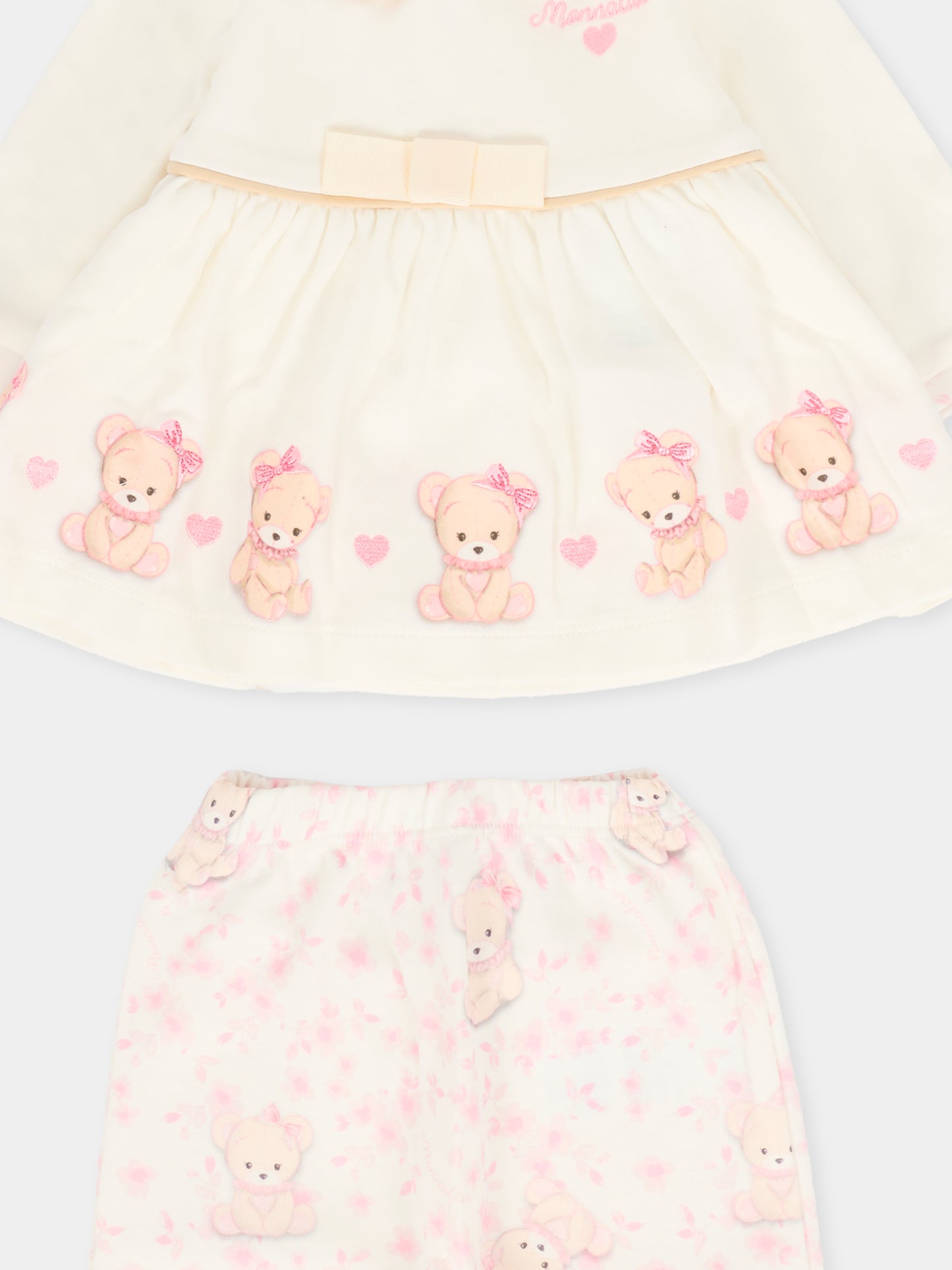 Completo nascita avorio per neonata con orsetto rosa,Monnalisa,35F510 6000 0191