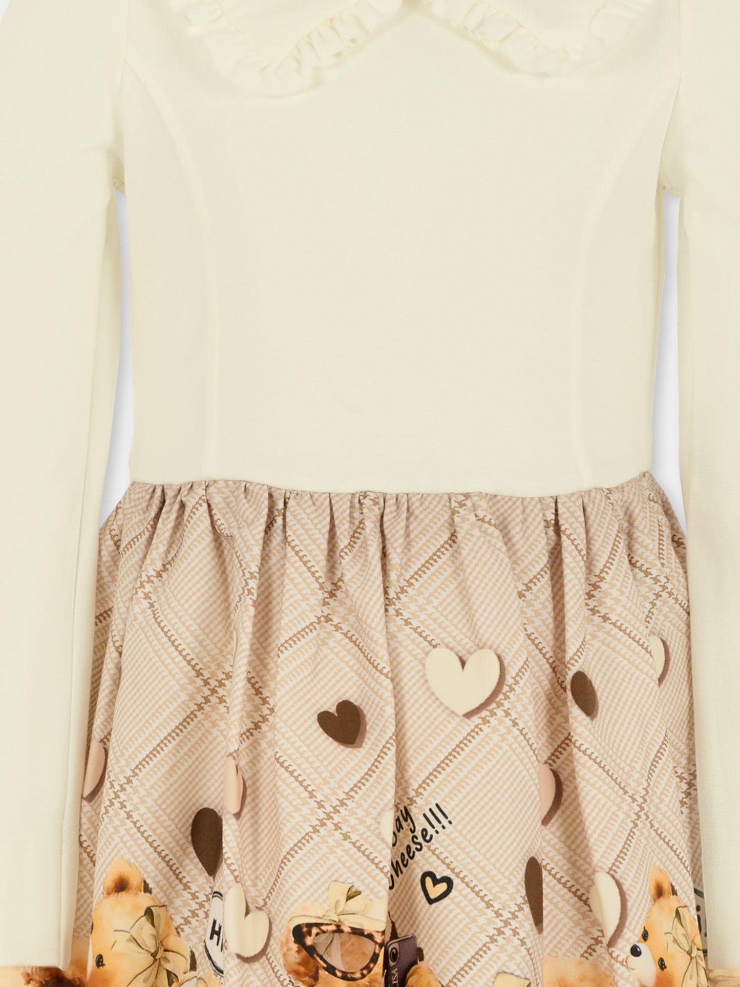 Vestito beige per bambina con orsetti,Monnalisa,11F915 6603 0106