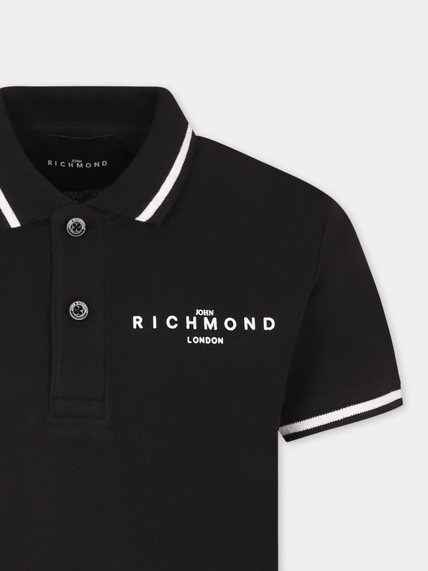 Polo nera per bambino con logo,Richmond,RBP25010PO BLACK