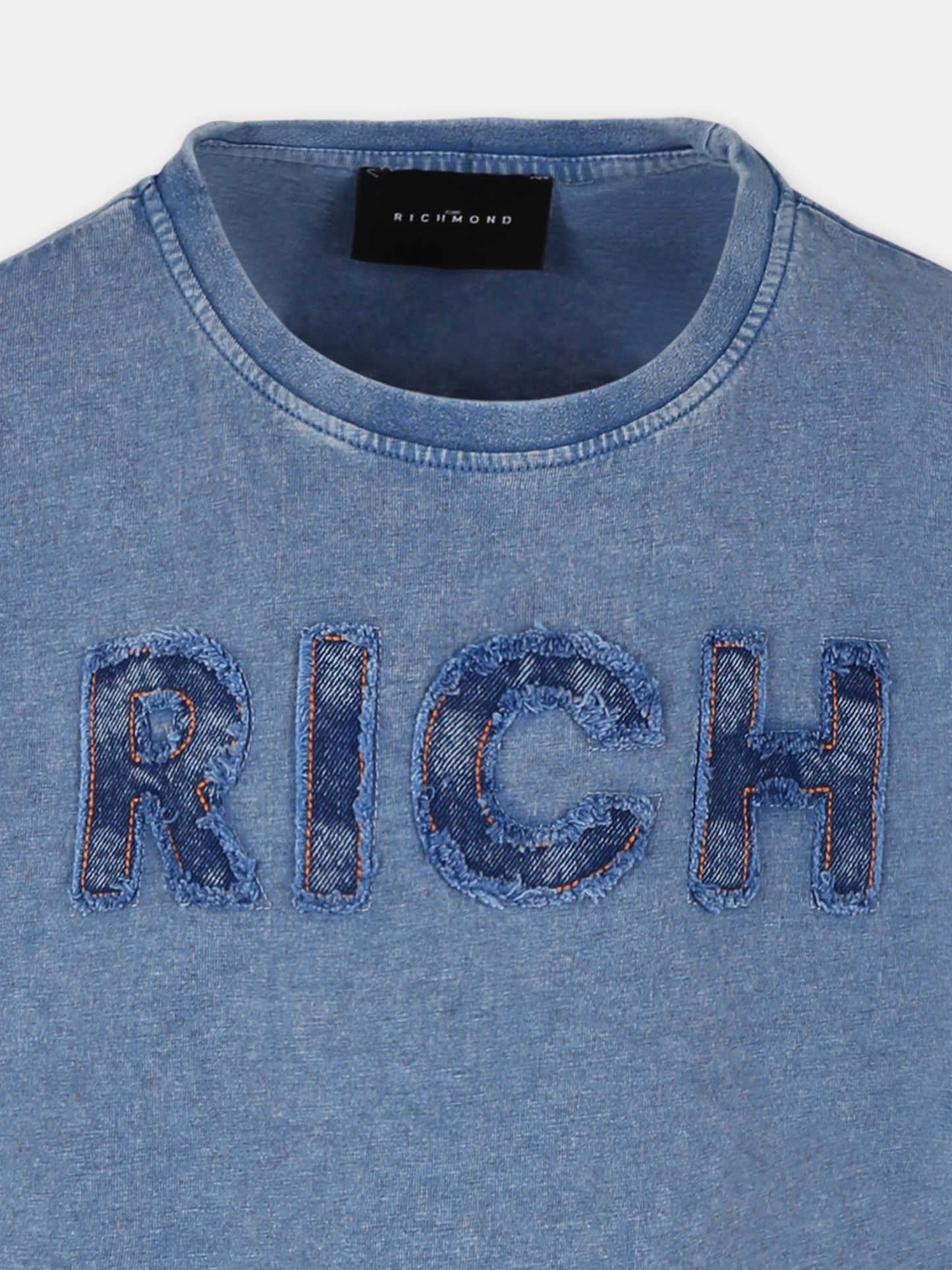 T-shirt azzurra per bambino con logo,Richmond,RBP25113TS CLOUD BLUE MELANGE