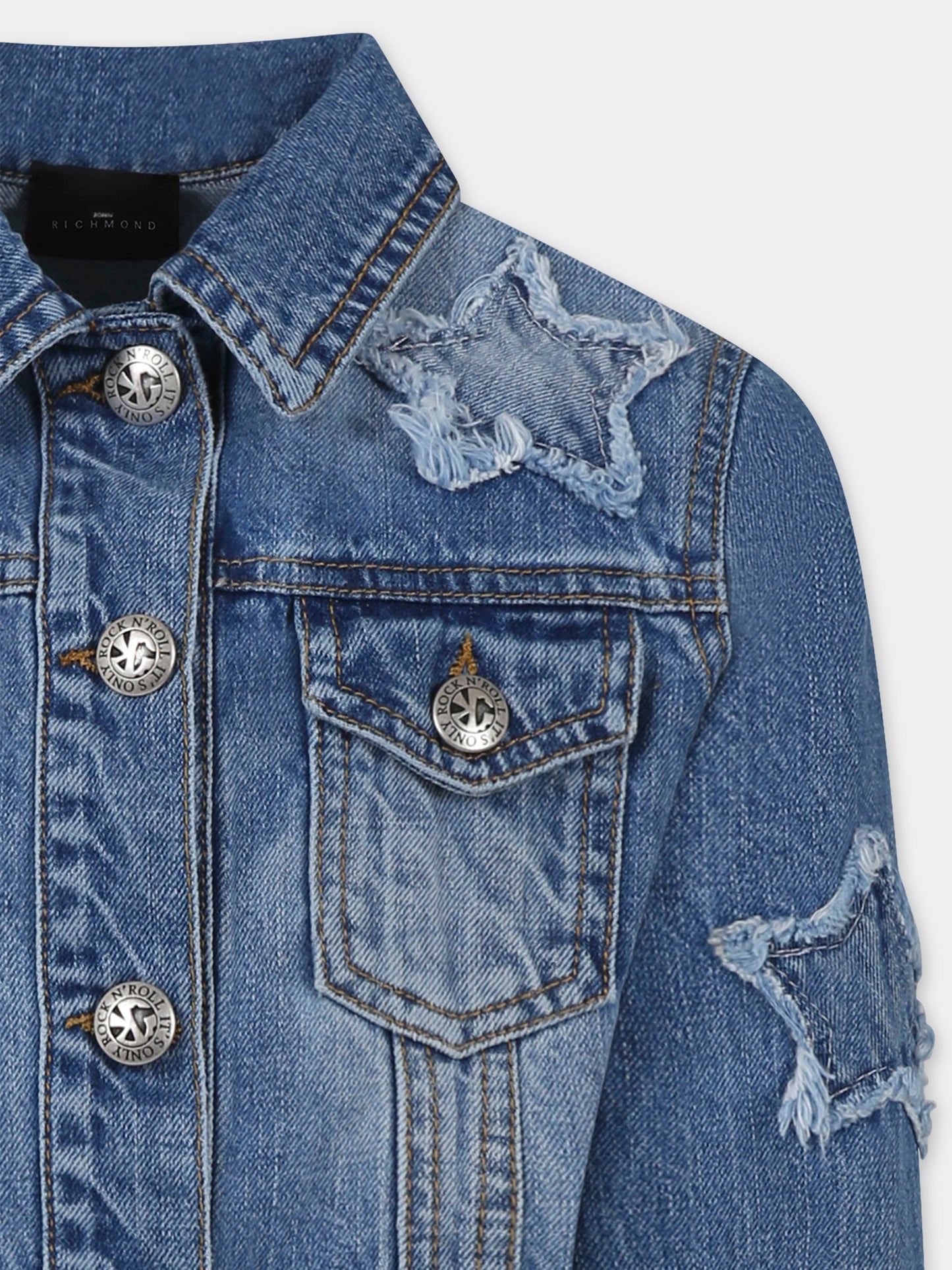 Giubbotto di jeans crop denim per bambina con stelle,Richmond,RGP25124GB DENIM BLUE LIGHT