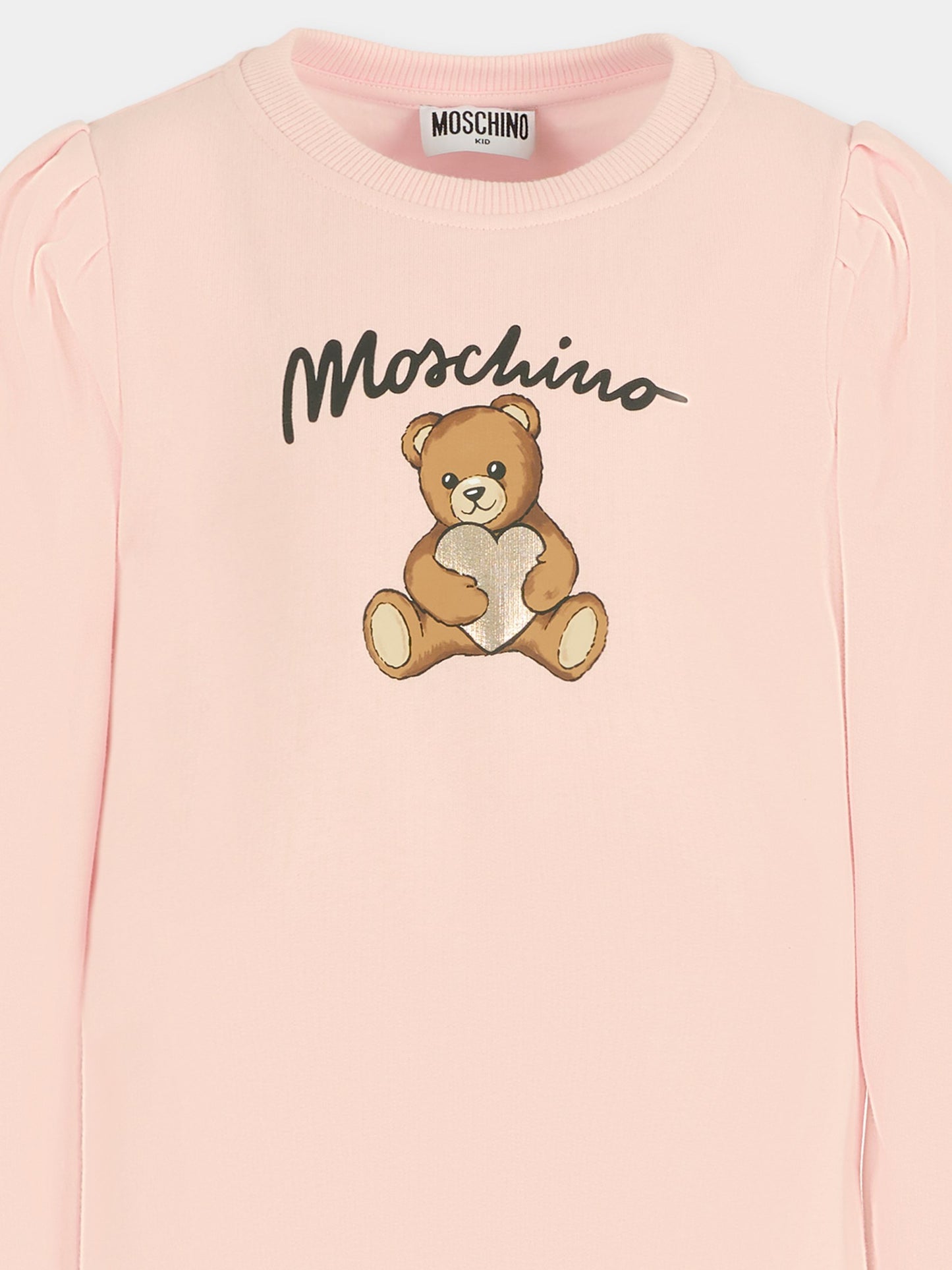 Vestito rosa per bambina con Teddy Bear e cuore,Moschino Kids,HBV0FC LCA40 50209
