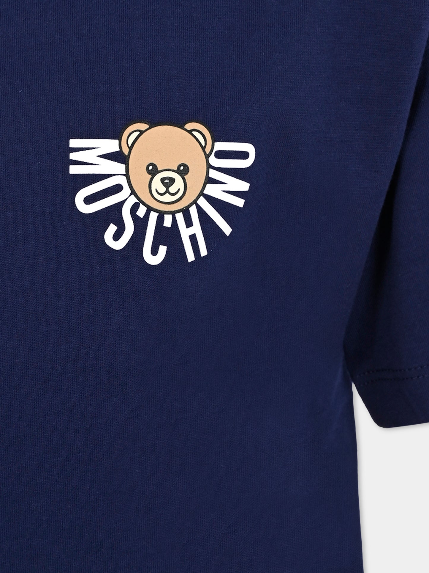 T-shirt blu per bambini con logo e Teddy Bear,Moschino Kids,HOM05G LAA10 40016