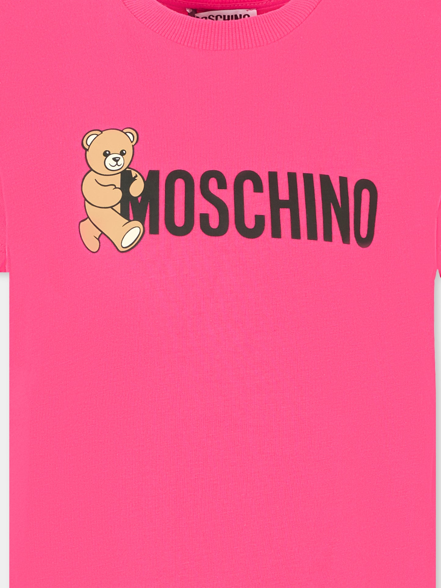 T-shirt fucsia per bambina con Teddy Bear e logo,Moschino Kids,HPM058 LAA34 50541