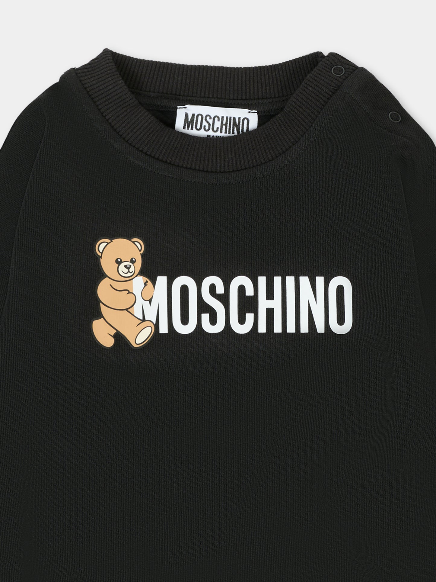 Felpa nera per neonati con logo e Teddy Bear,Moschino Kids,M8F03Q LCA83 60100