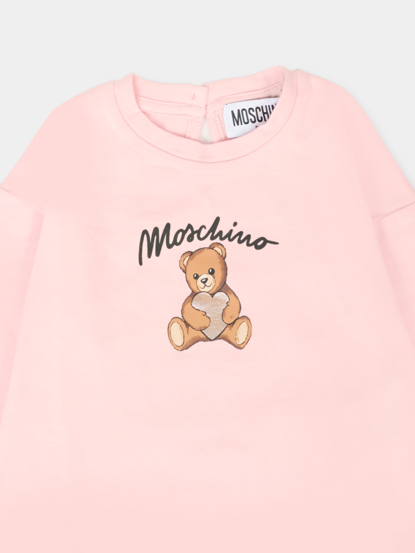 T-shirt rosa per neonata con Teddy Bear e cuore,Moschino Kids,MDO00S LBA11 50209