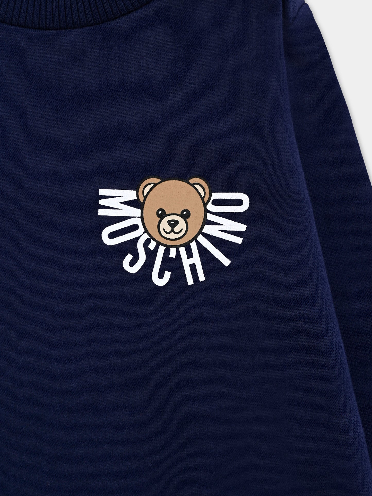 Felpa blu per neonati con logo e Teddy Bear,Moschino Kids,MUF063 LCA40 40016