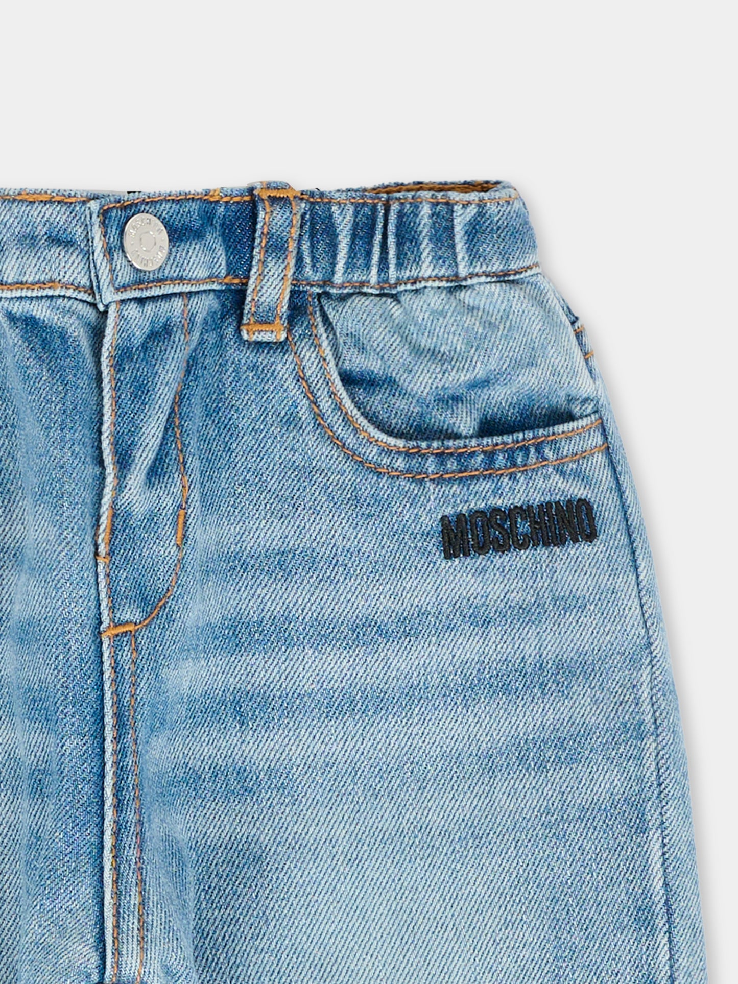 Jeans denim per neonati con Teddy Bear,Moschino Kids,MUP05H L0E36 40059