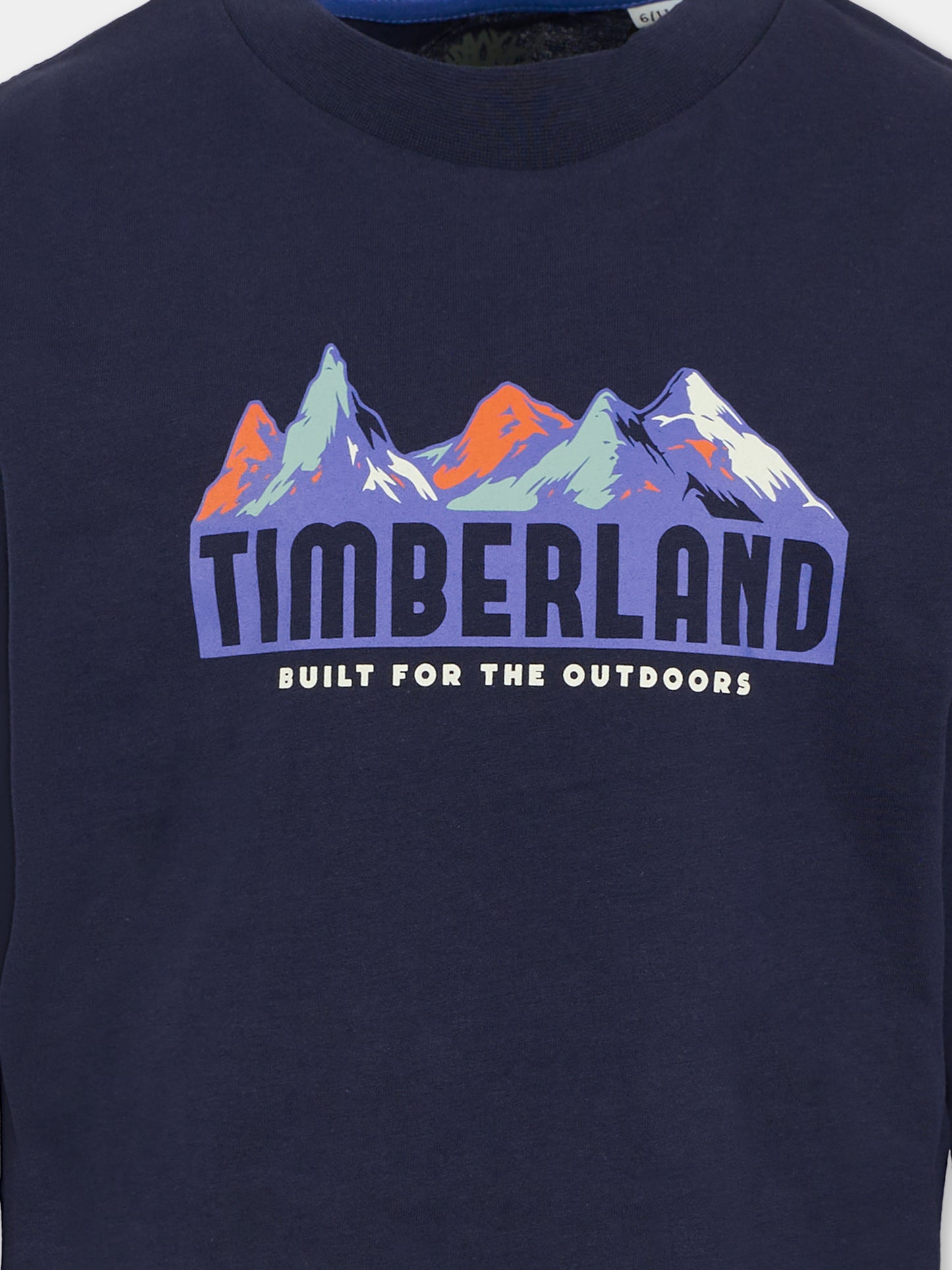 T-shirt blu per bambino con paesaggio e logo,Timberland,T60537 85T