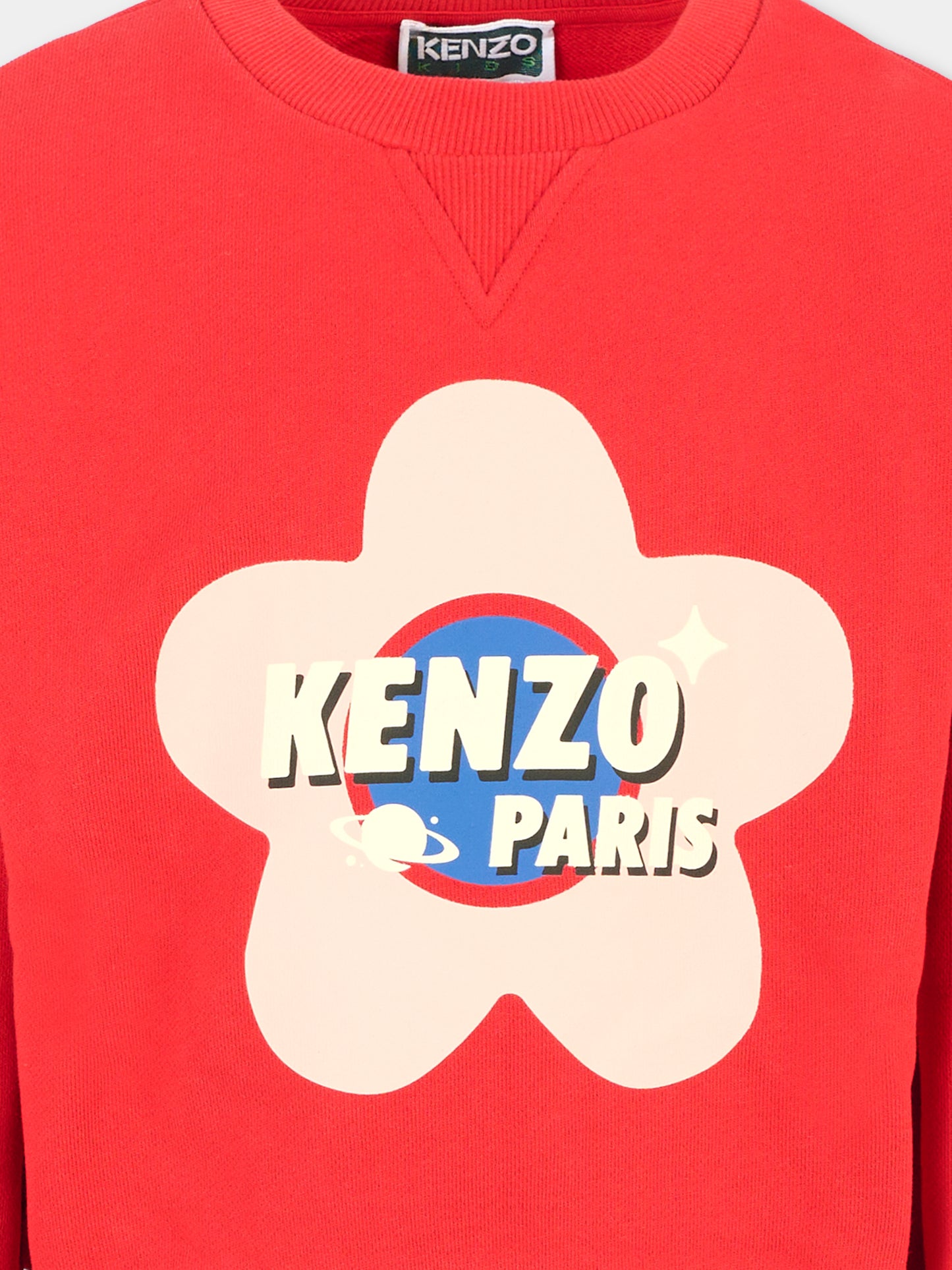 Felpa rossa per bambina con fiore e logo,Kenzo Kids,K61357 968