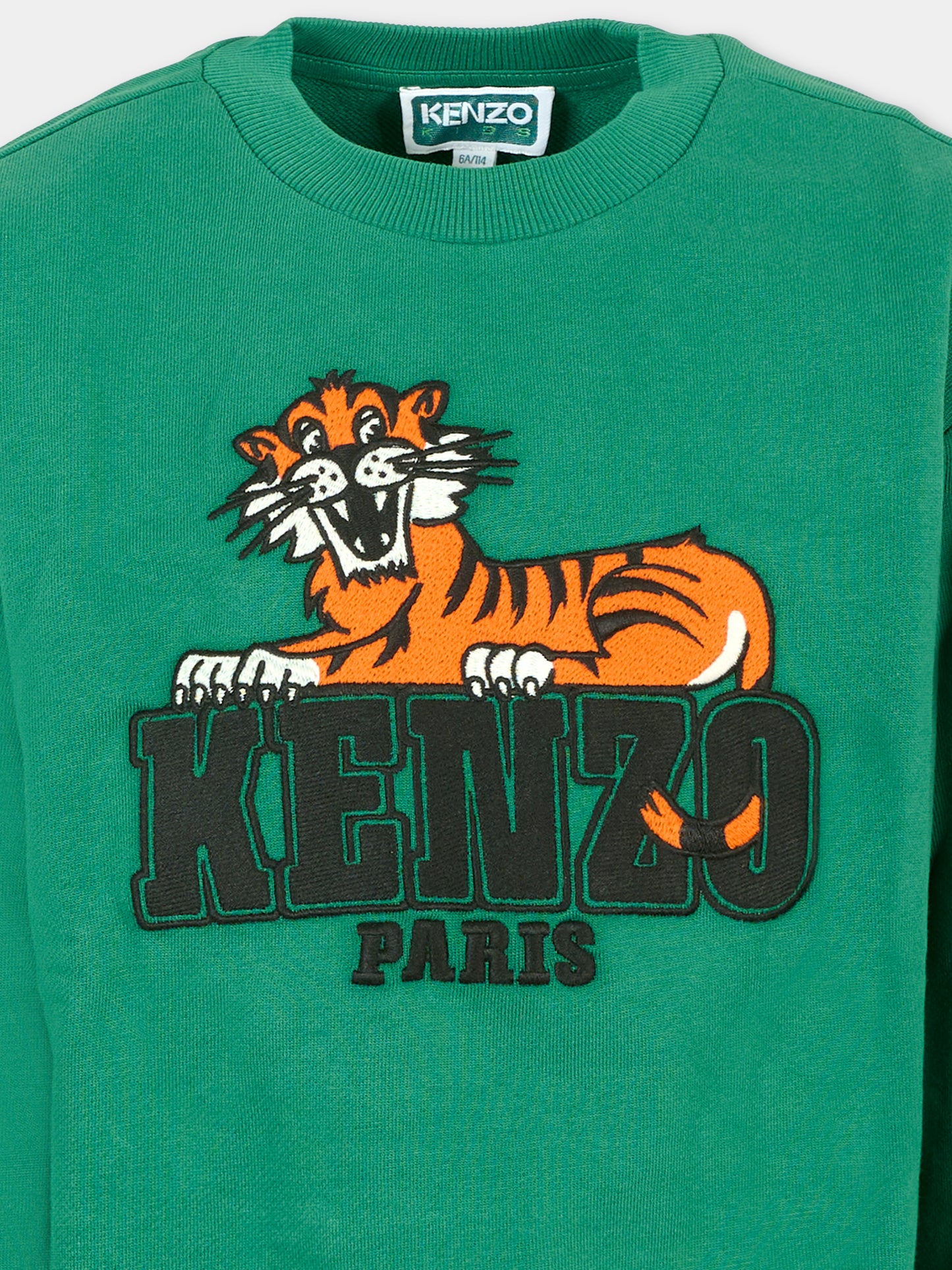 Felpa verde per bambino con tigre,Kenzo Kids,K61434 67C
