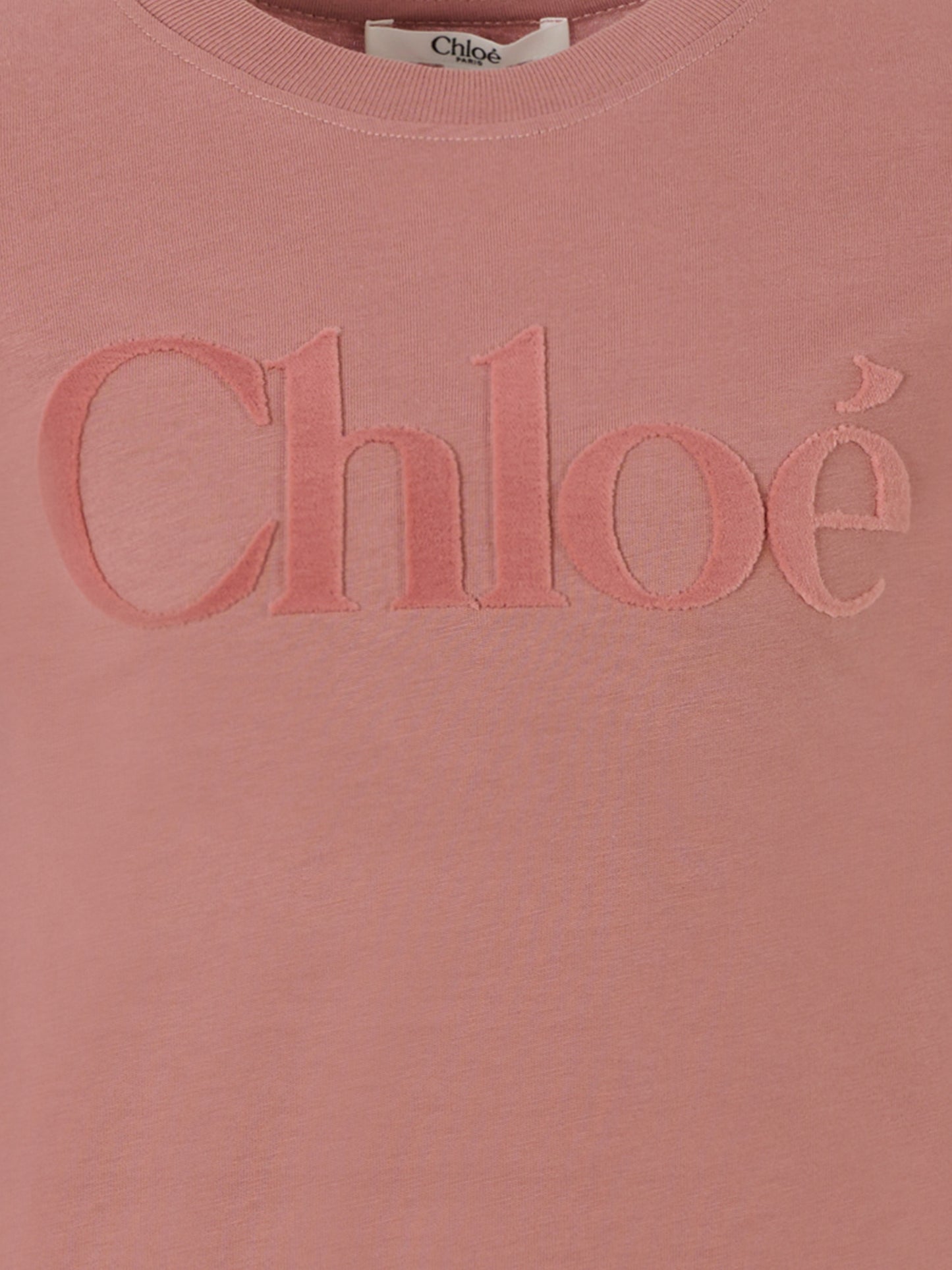 T-shirt rosa per bambina con logo in velluto,Chloé Kids,C20652 47K