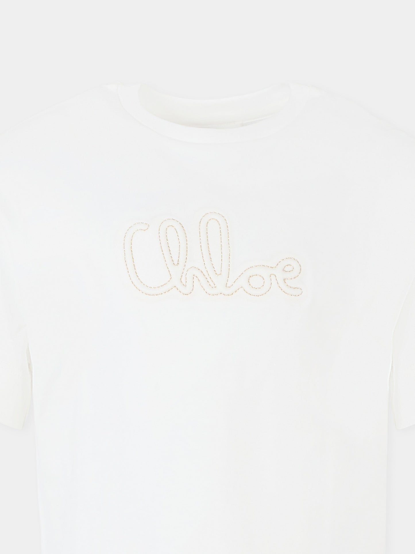 T-shirt bianca per bambina con logo ricamato,Chloé Kids,C20655 117