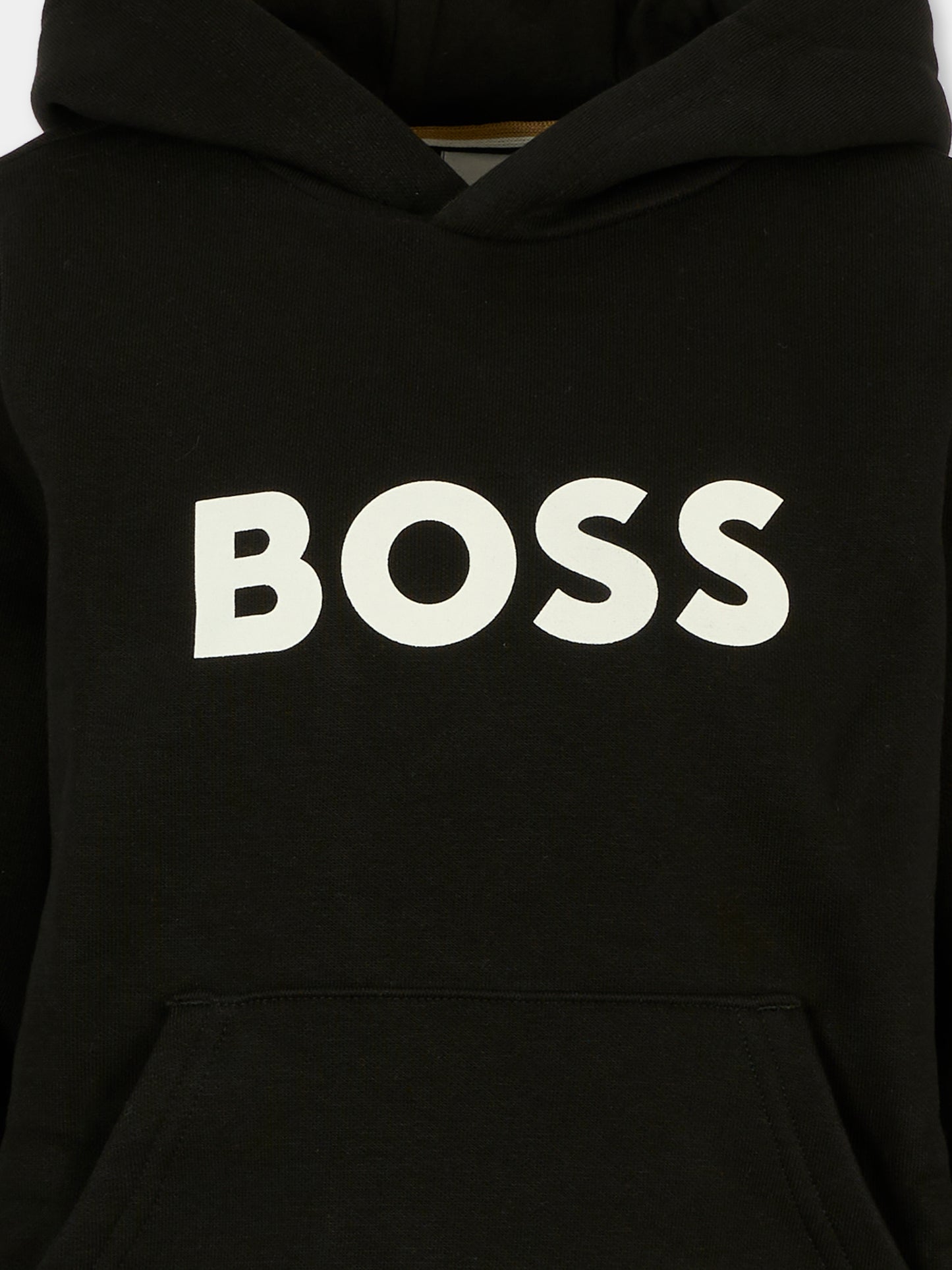 Felpa nera per bambino con logo bianco,Boss,J52351 09B