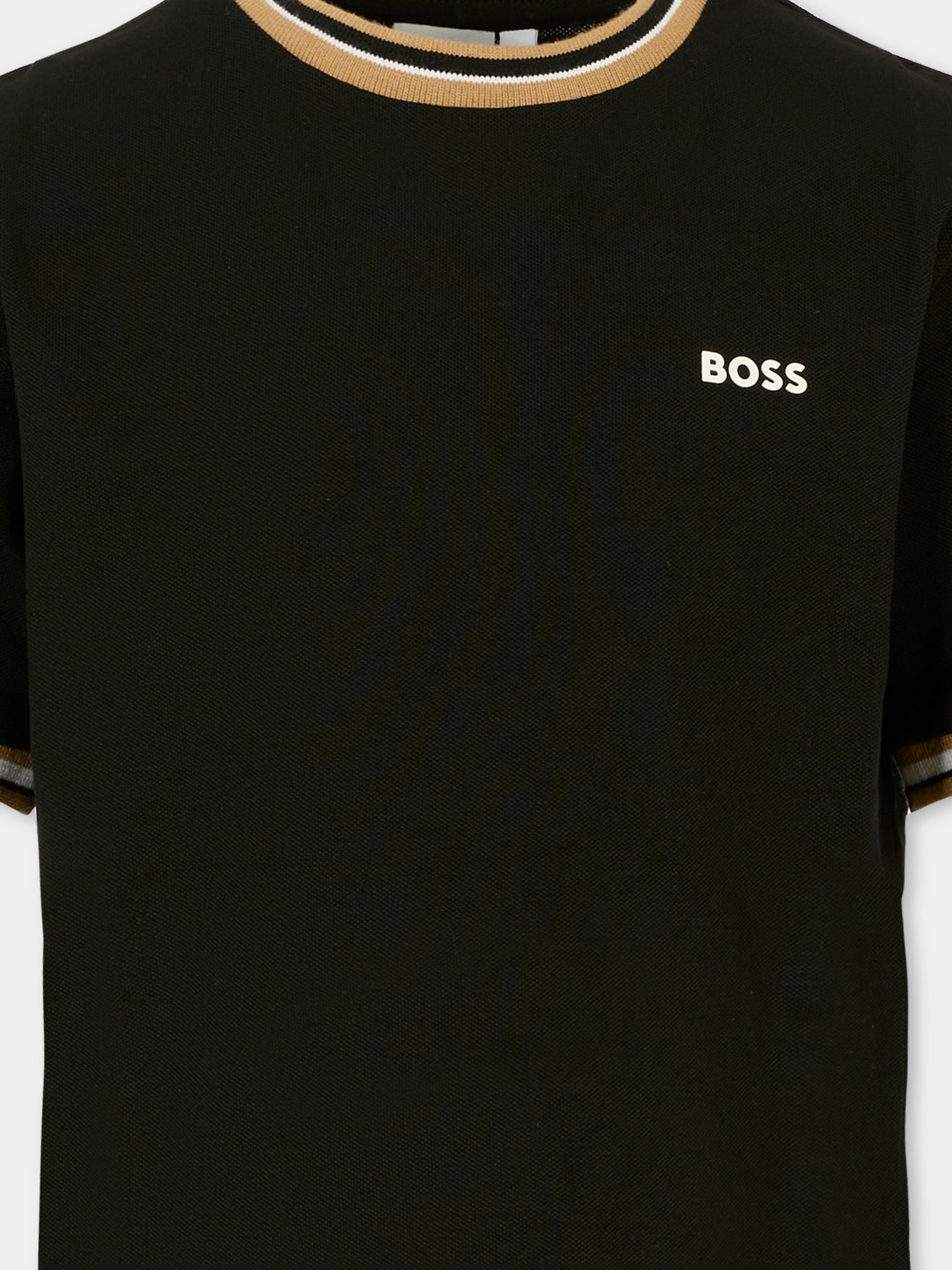 T-shirt nera per bambino con logo,Boss,J52368 09B