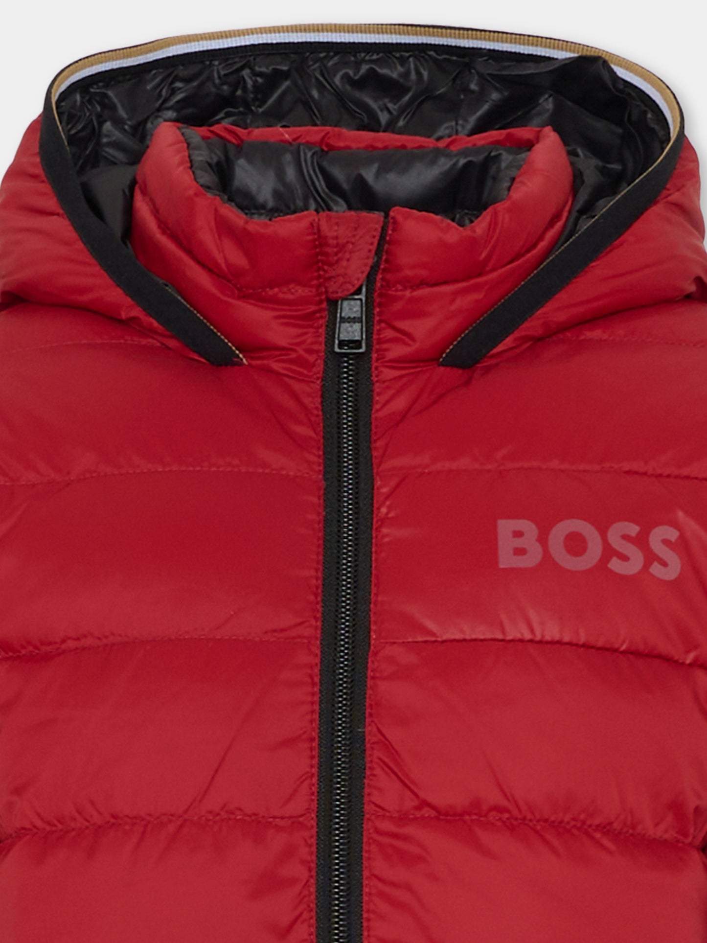 Piumino reversibile rosso per bambino con logo,Boss,J52398 96D
