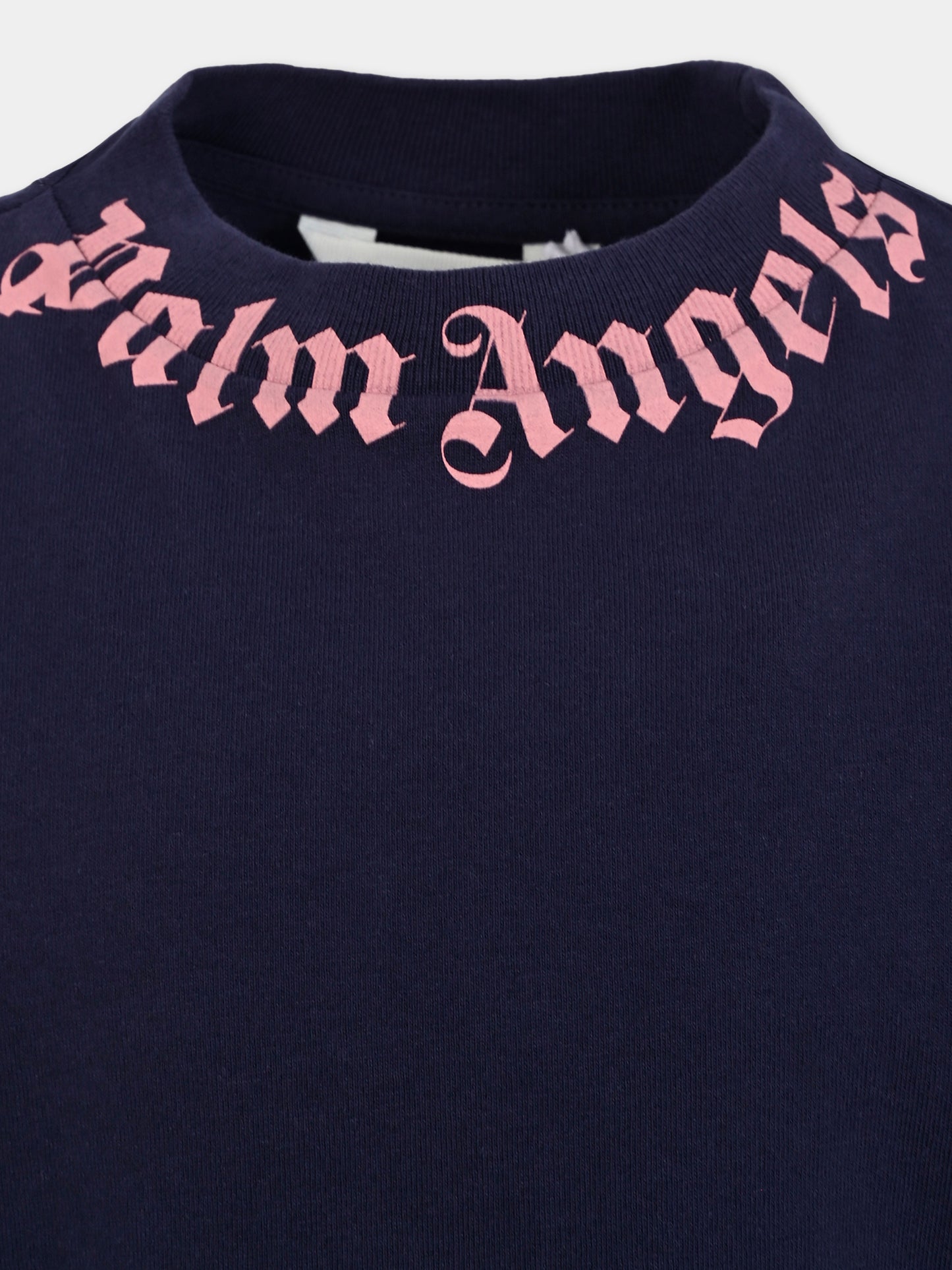 T-shirt blu per bambina con logo,Palm Angels,PGAA002F25JER0084630