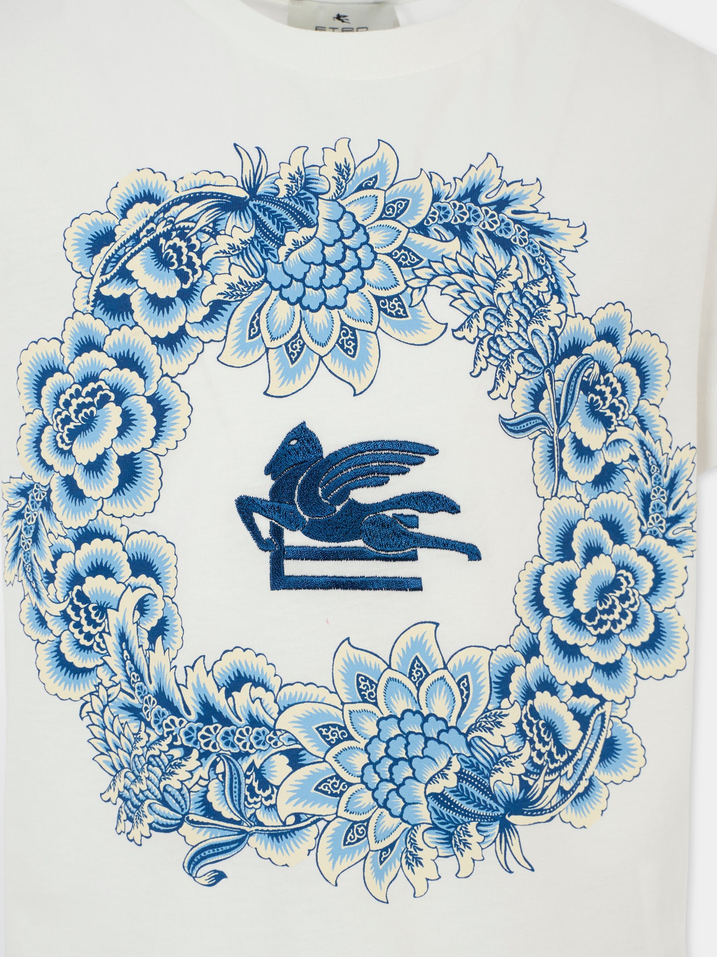 T-shirt avorio per bambina con Pegaso e motivo floreale,Etro,GX8A11 Z3186 101CE