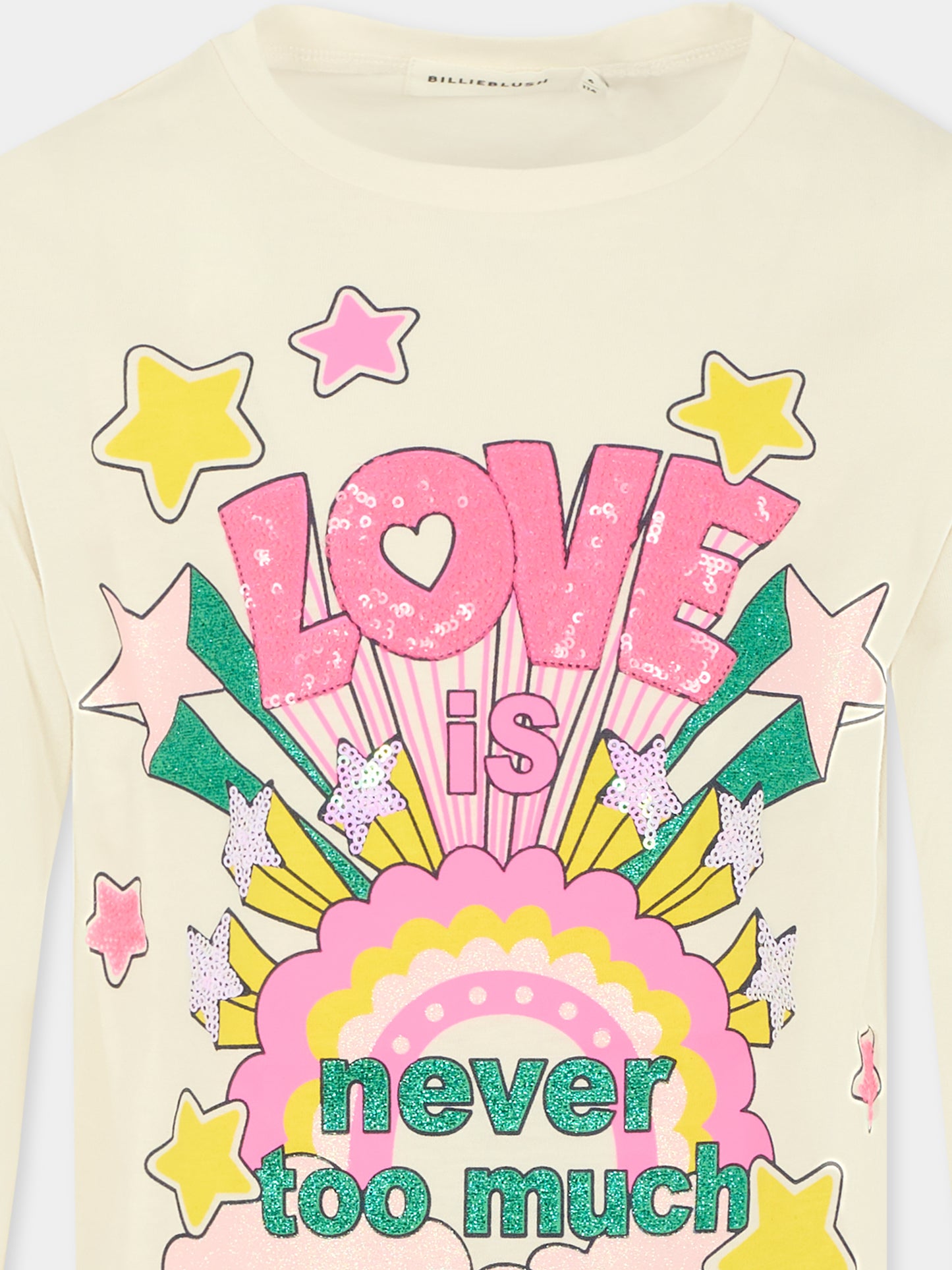 T-shirt avorio per bambina con scritta e stelle,Billieblush,U21608 121