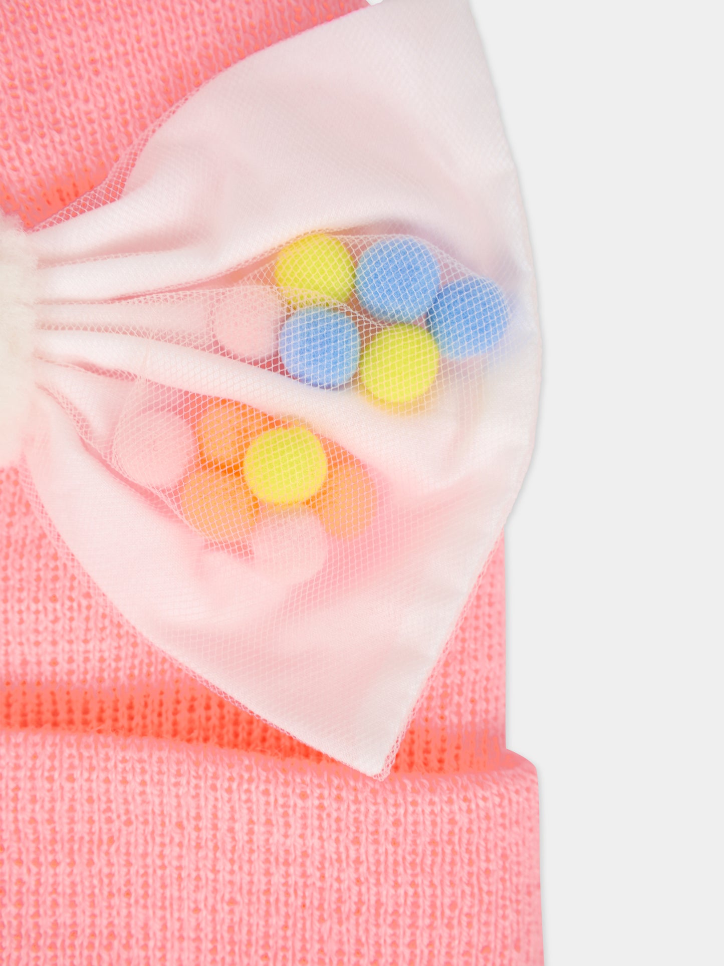 Berretto rosa per neonata con fiocco e pompon,Billieblush,U21495 408