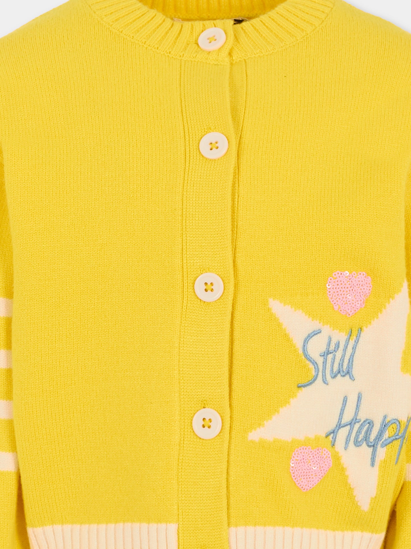 Cardigan giallo per bambina con stella e cuori,Billieblush,U21560 553