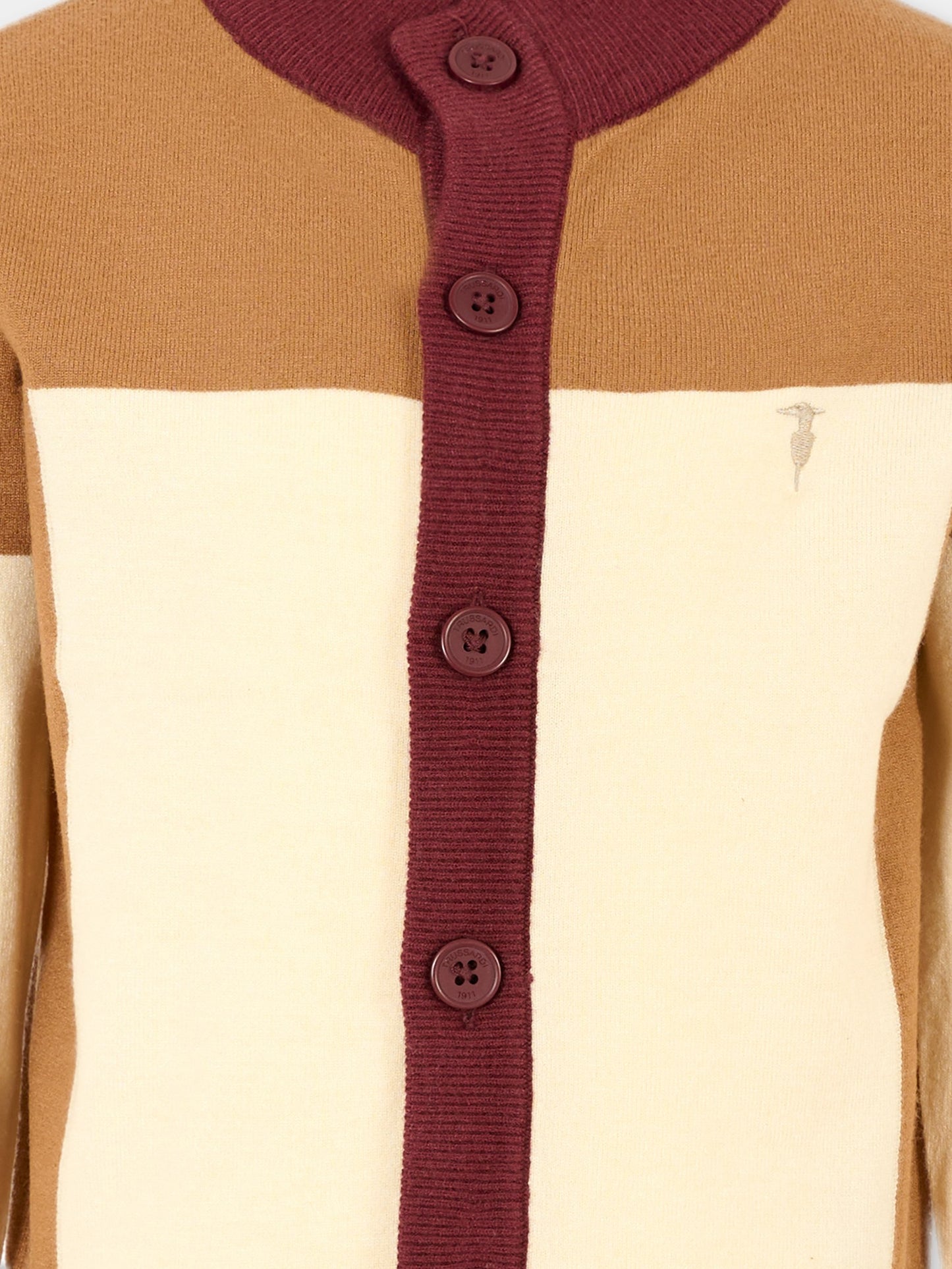 Cardigan multicolor per bambino con logo ricamato,Trussardi Junior,TBA25048CD NEW ECRU