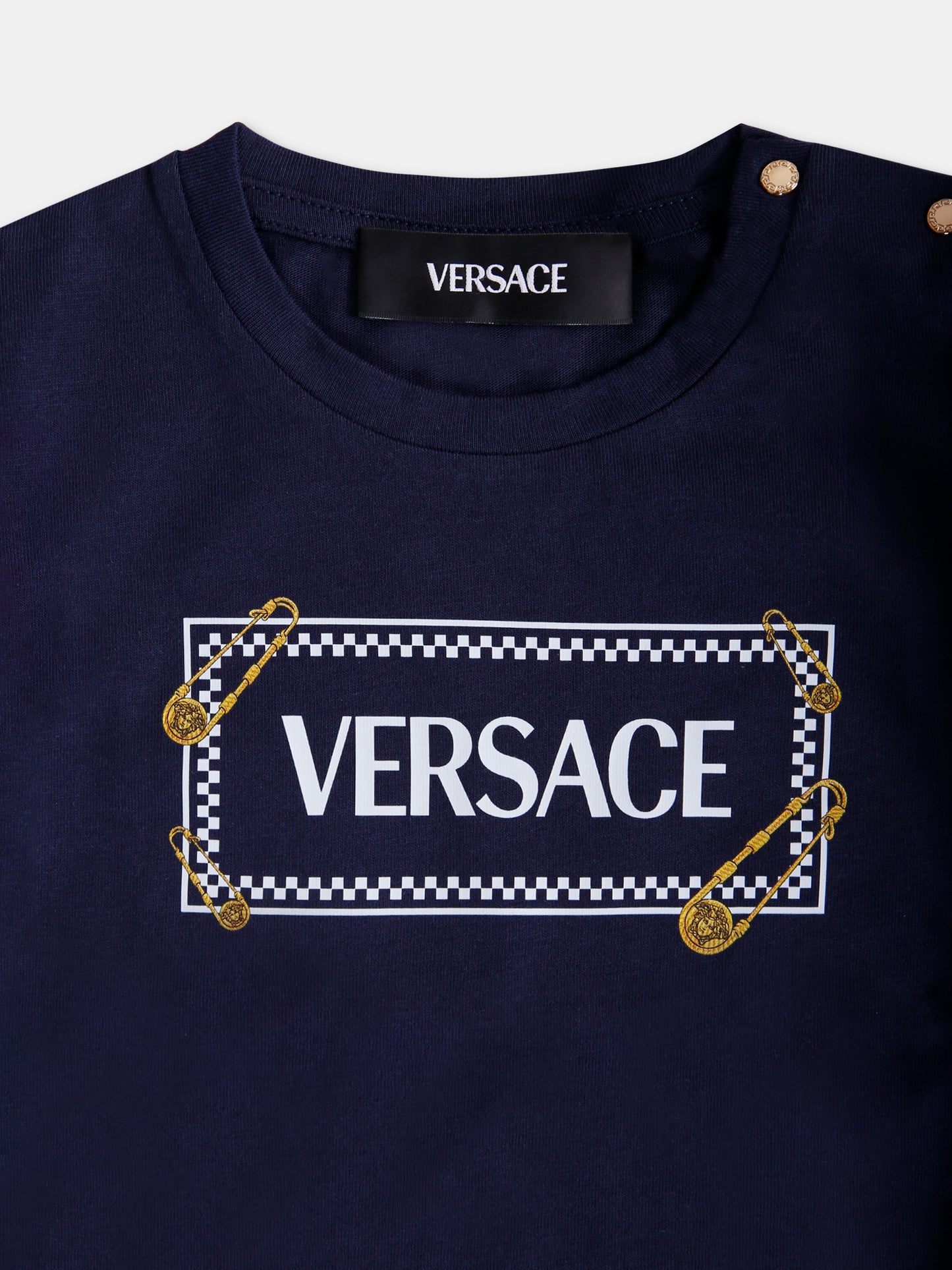 T-shirt nera con '90 vintage logo e spille per neonati,Versace,1018570 1A14910 2U2B0
