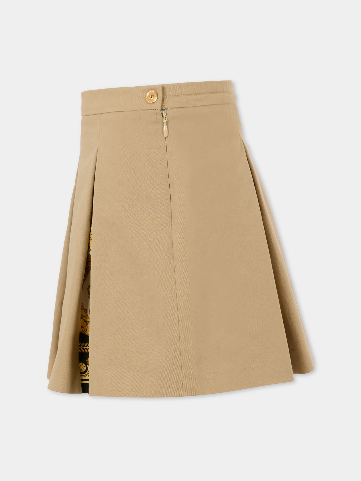 Gonna beige per bambina con stampa Barocco,Versace,1021040 1A14822 2KS40