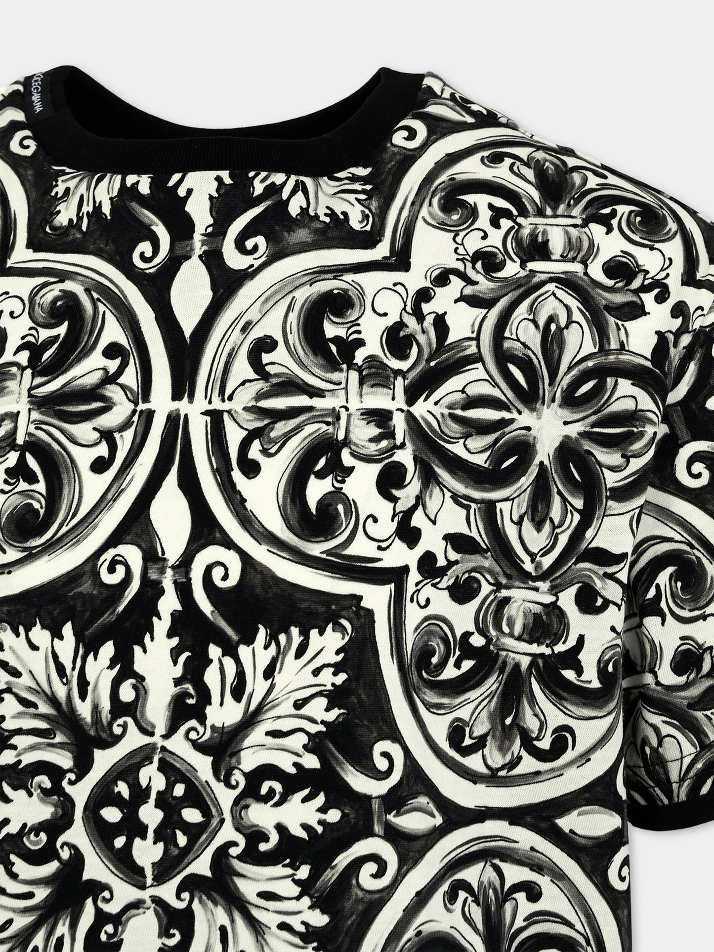 T-shirt nera per bambino con stampa maioliche,Dolce & Gabbana Kids,L4JTHV II7ED HY5DQ