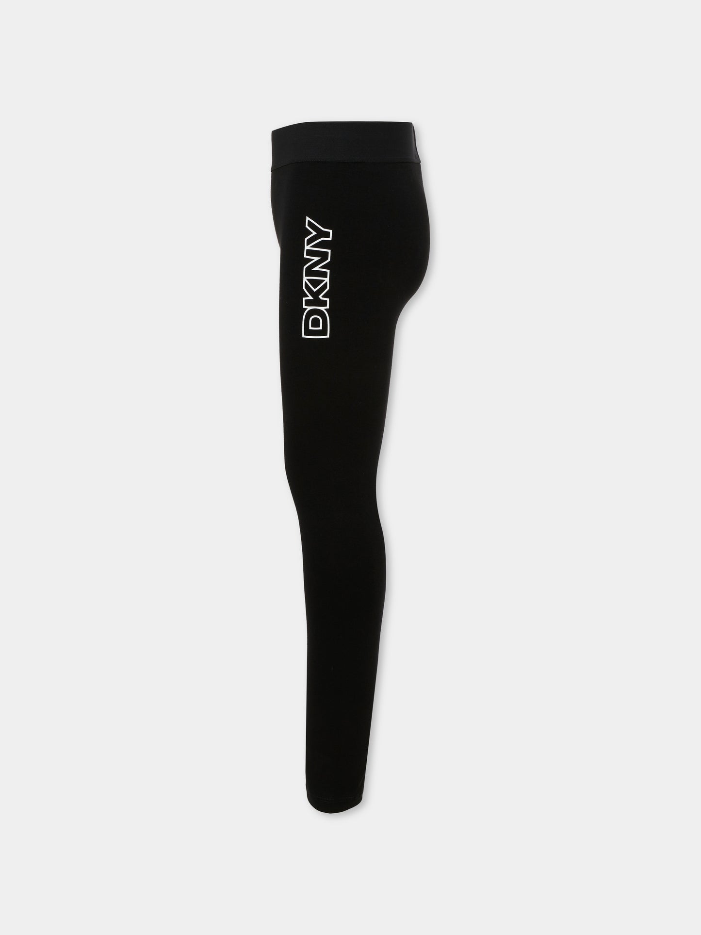 Leggings neri per bambina con logo bianco,Dkny,D62365 09B