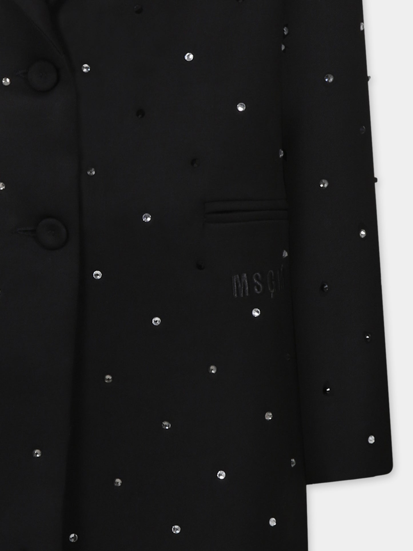 Giacca nera per bambina con strass e logo,Msgm Kids,F4MSJGJK186 110