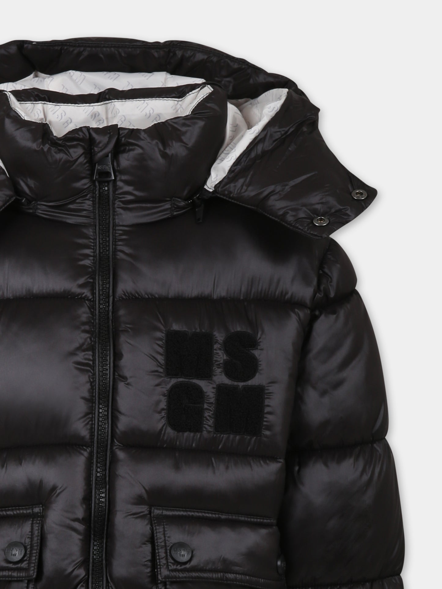 Piumino nero per bambini con logo,Msgm Kids,F4MSJUPF011 110