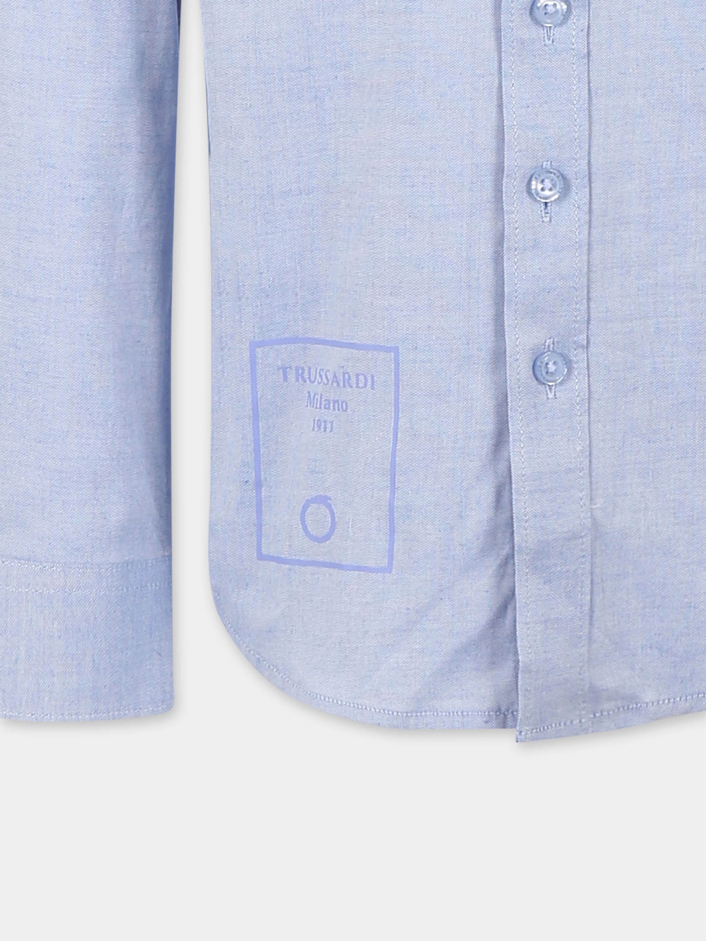 Camicia azzurra per bambino con logo,Trussardi Junior,TBP25018CA AZURE DUST
