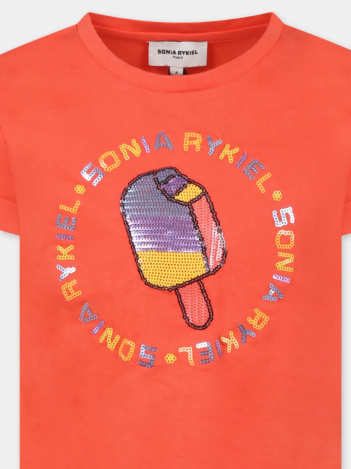 T-shirt rossa per bambina con logo e gelato,Sonia Rykiel Paris,A00175 402