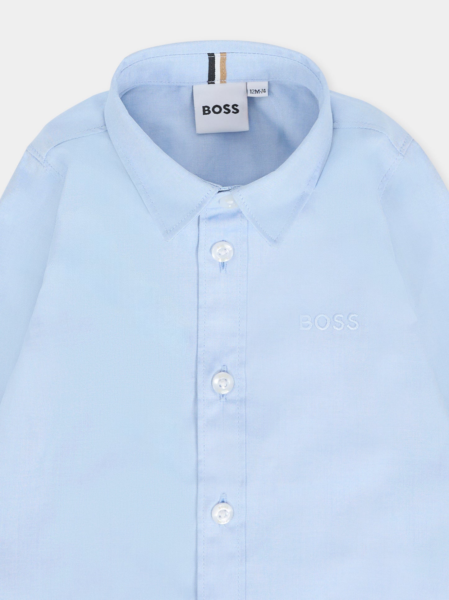 Camicia azzurra per neonato con logo bianco,Boss,J52681 77D